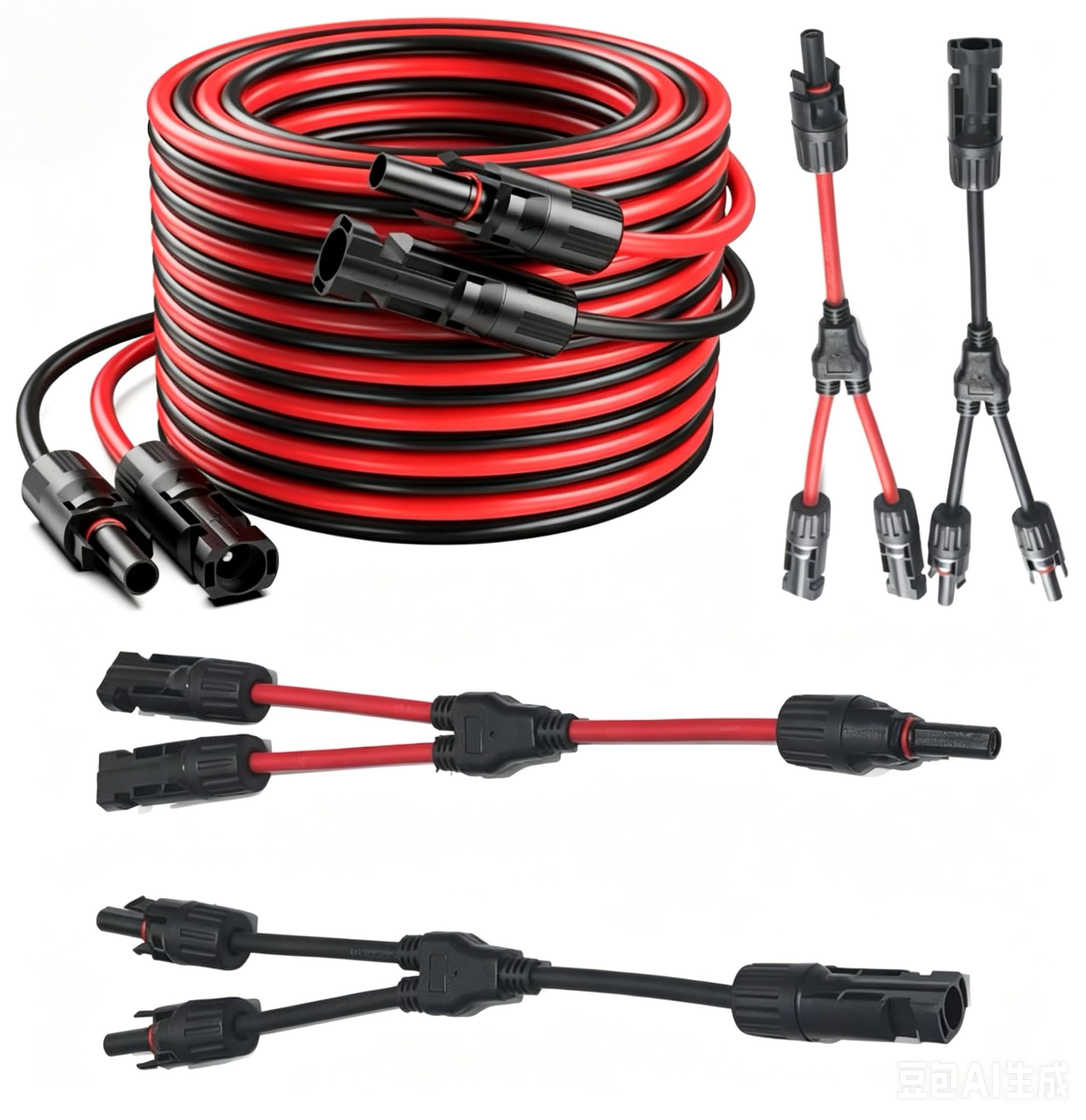 2 cavi di prolunga per pannello solare da 0,9 m, 10 AWG, 6 mm², con connettori impermeabili femmina e maschio, con 4 connettori a Y MC4, kit adattatore per camper, sistemi fotovoltaici (3)