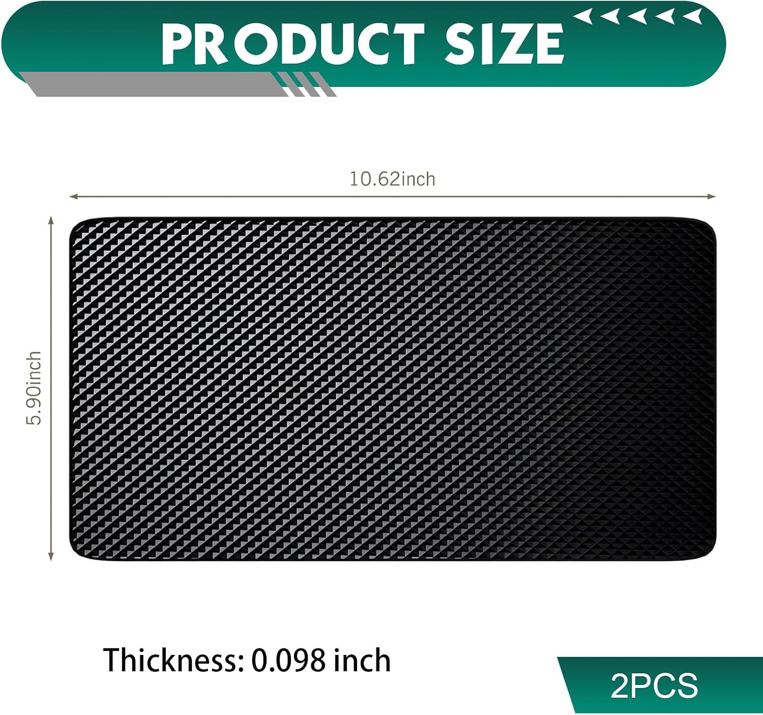 2 PCS Car Dash Anti-Slip Pad, 10.6" x 5.9" Heat Resistance Car Dashboard PU Sticky Pads, Multi-Functional Storage Pad for Keys, Phones, Cards, Universal for Most Cars (Black)