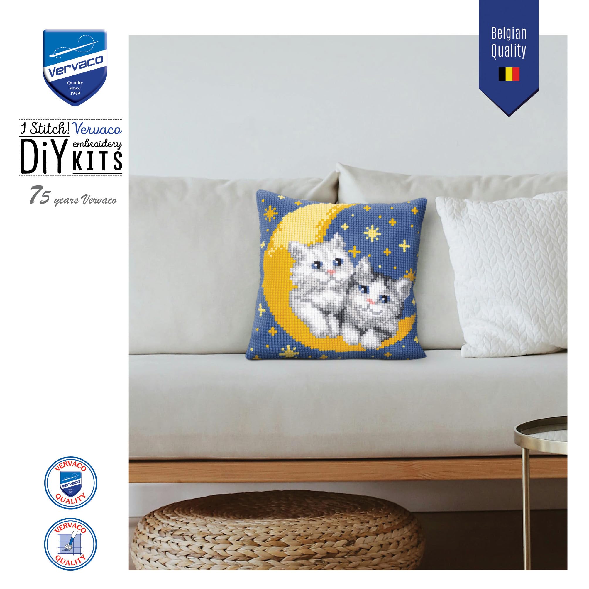 Kit Coussin Point De Croix Vervaco 'Chats Drôles' – 40x40 Cm, Complet Pour Débutants Et Confirmés, Motif Adorable