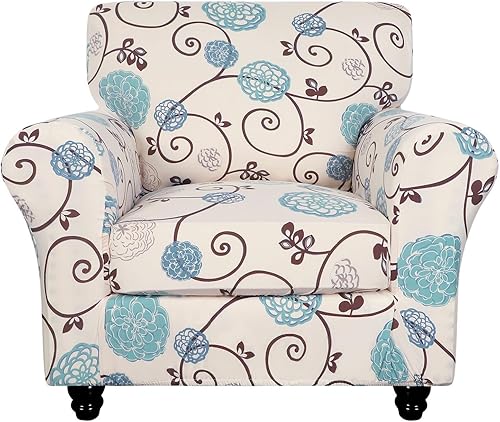 SearchI - Funda de sofá elástica con estampado floral, 2 piezas, incluye funda de cojín independiente, protector lavable para muebles de sala de