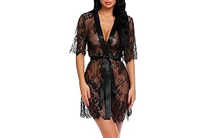 Women's Sexy See-Through Lace Babydoll Lingerie Kimono Robe