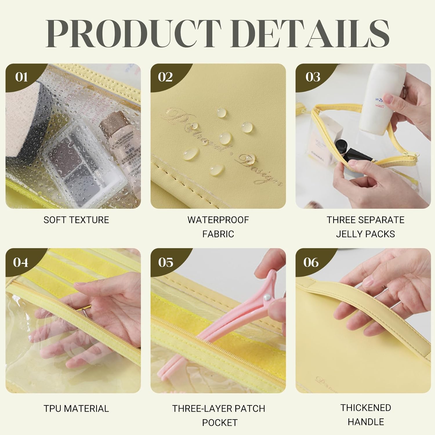 Travel Makeup Bag for Women, Foldable Waterproof Makeup Bag with 3 Removable Pockets, Small Toiletry Organizer for Brushes, Cosmetics, Toiletries. image 3
