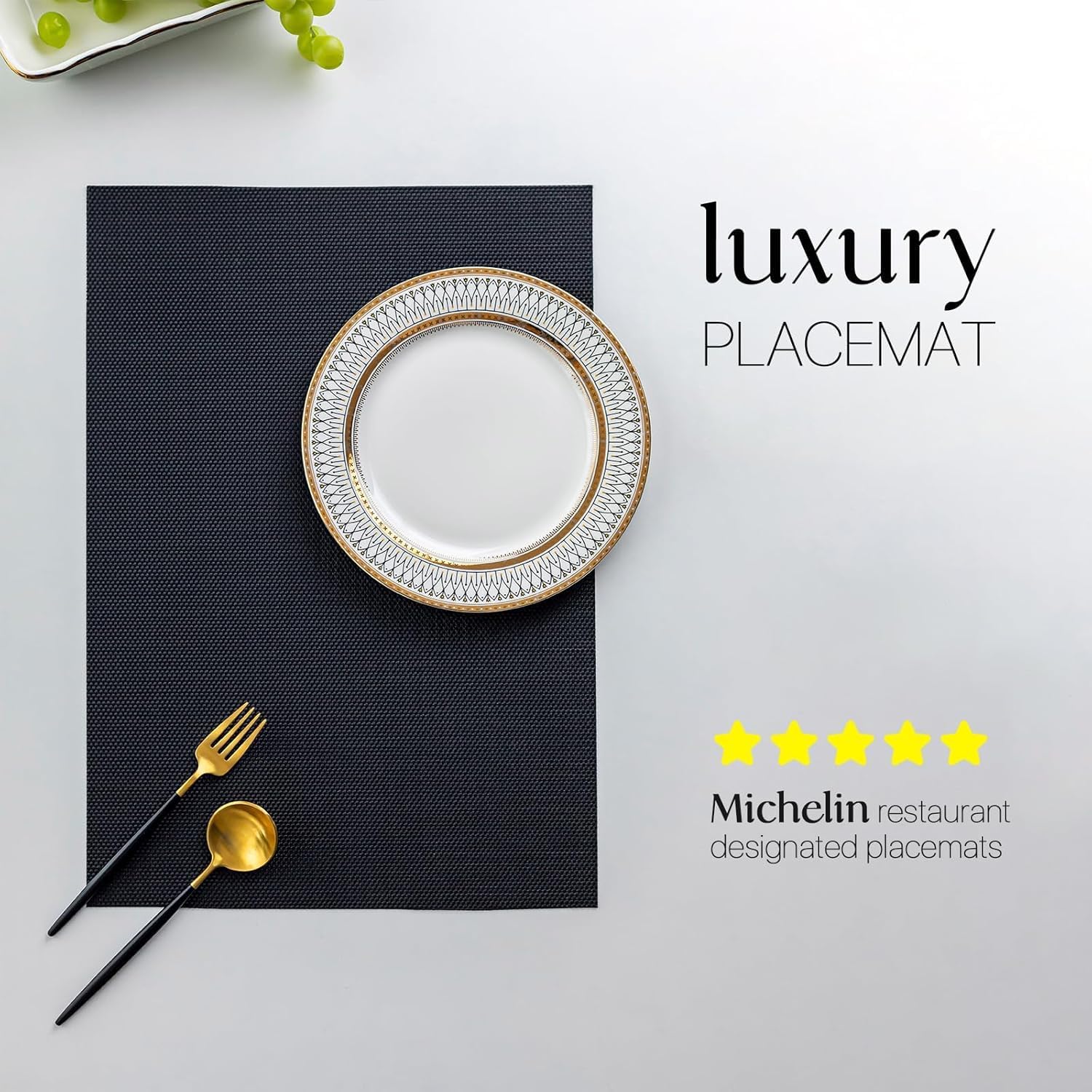 lexmore placemats set of 12 vinyl/plastic woven place mats for kitchen table indoor/outdoor washable placemat wipeable dining table mats(a-black) a-black 12