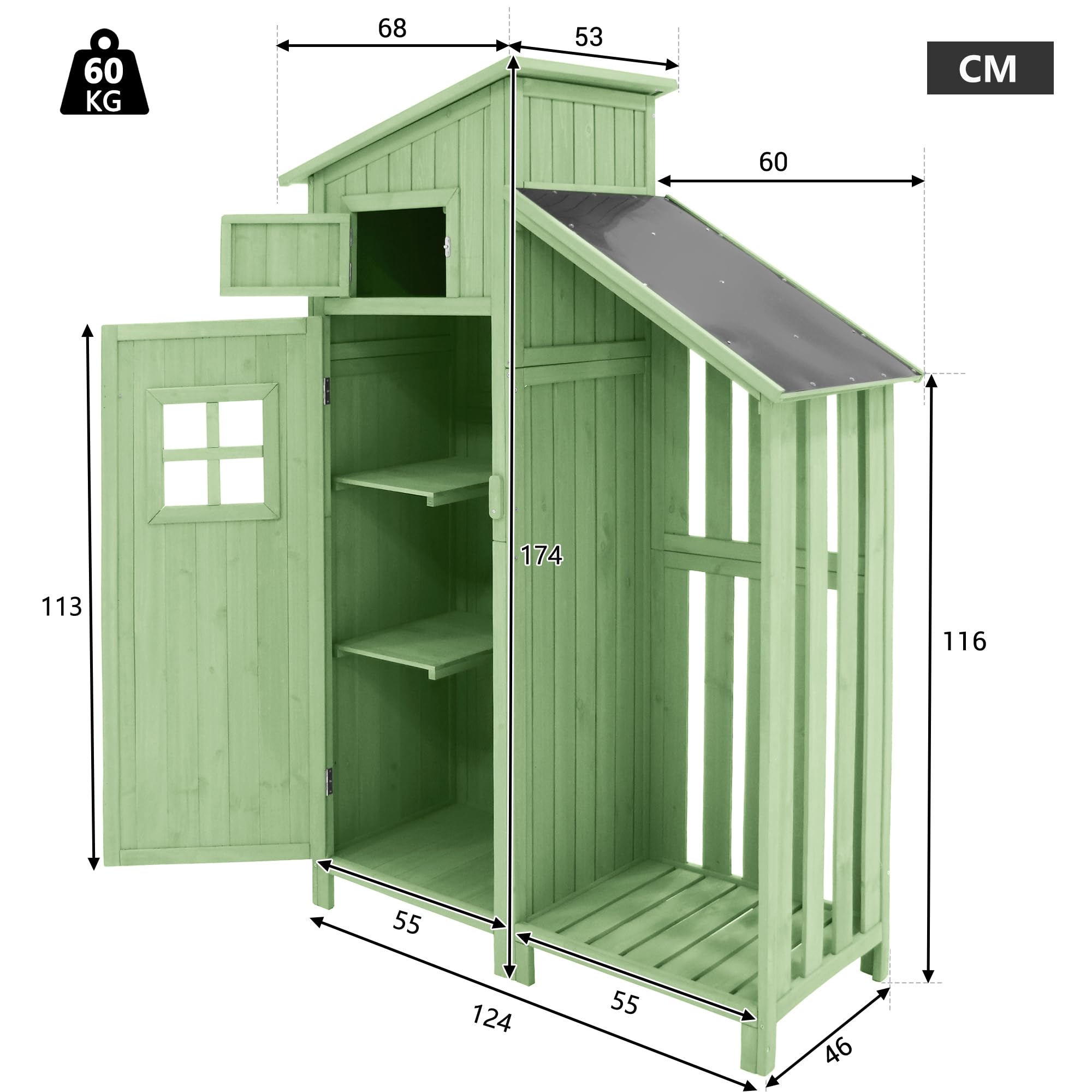 Casetta per attrezzi da giardino in legno 124x46x174 cm