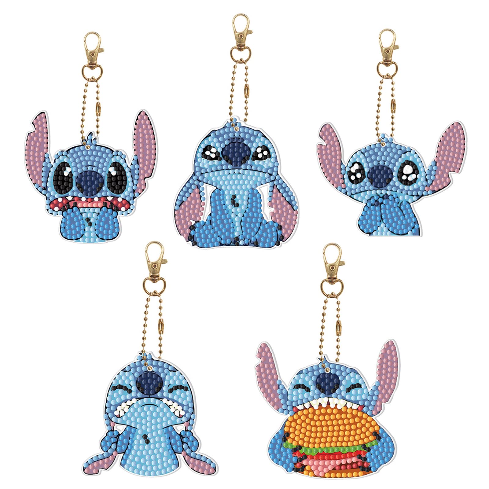 BoyigogStitch Diamond Art Keyrings,5pcs Stitch Keyring,Cartoon Diamond Painting Keychain Kit,5D Stitch Diamond Painting Gifts for Christmas Birthday