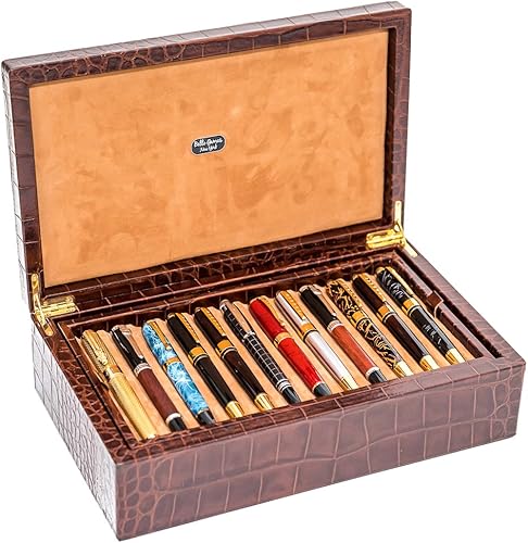 Bello Collezioni - Via Del Leone - Estuche para 24 bolígrafos de piel de cocodrilo auténtica