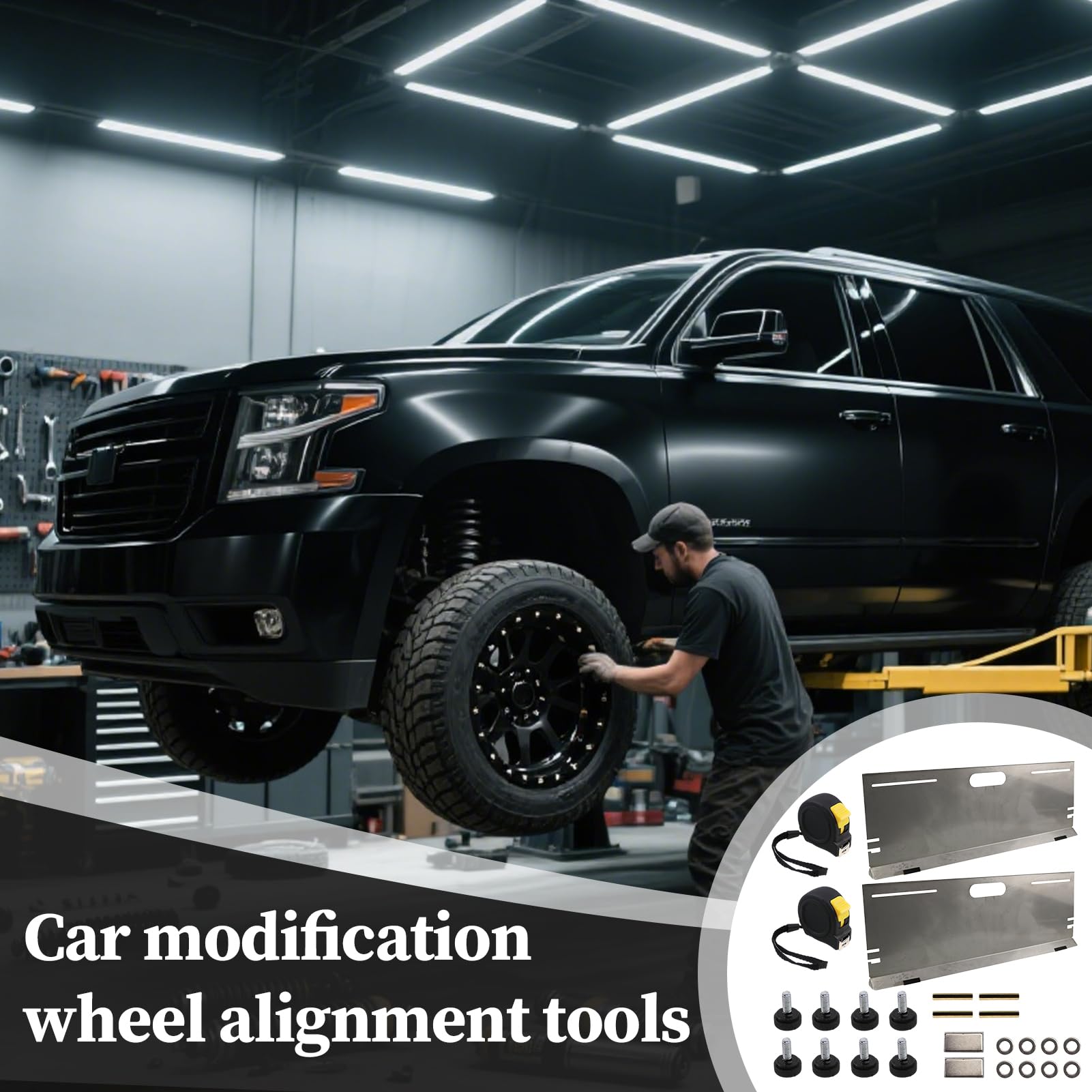 Herramientas Alineación Automotriz 2 métricas antideslizantes y placa | Kit magnético alineador de ruedas Herramienta equilibrado pesado para motos, camiones, neumáticos y reparaci
