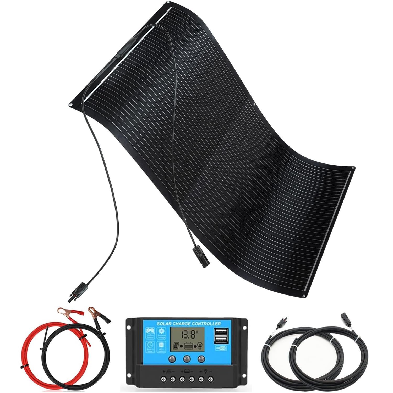 150W Flexibles Solarpanel Kit Set 12V Solarmodul Flexibel 150Watt Mit 20A 12V/24V Solarladeregler + Solarkabel Solaranlage Komplettset 12v für Wohnmobil Wohnwagen Balkon Camping