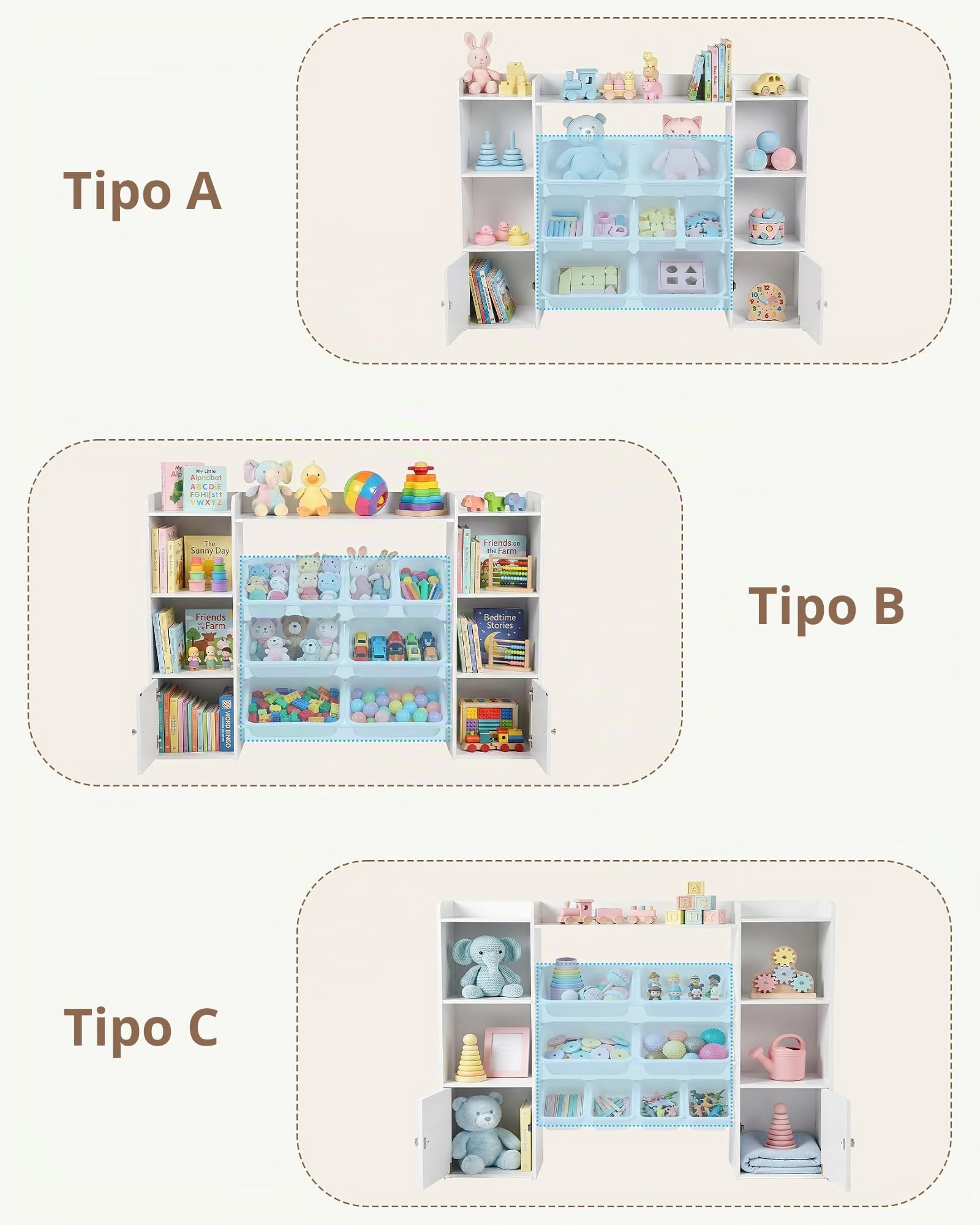 Libreria Infantil, Estanteria Infantil con Organizador de Juguetes, Libreria Montessori Infantil con 8 Cajas Extraíbles y 2 Puertas, para Habitacion Infantil y Cuarto de Juegos, Blanco