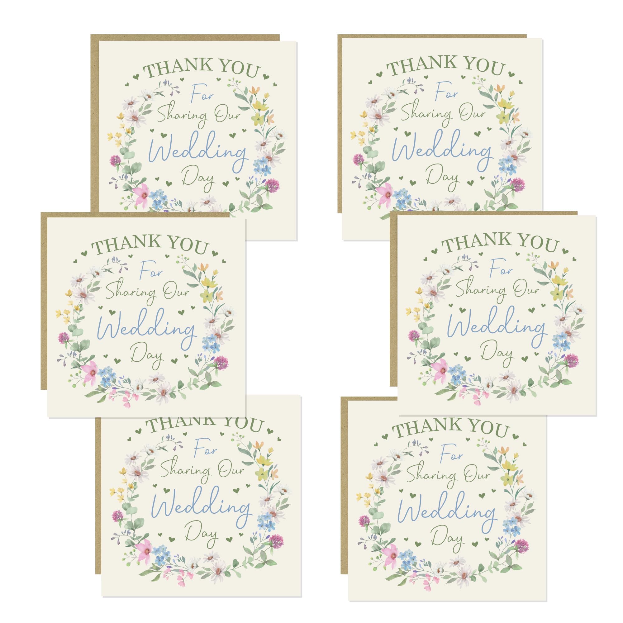 RED OCEAN Wedding Day Thank You Cards For Friends and Family Pack of 6 Appreciation Cards For Bridesmaid Flower Girl Maid of Honour 145x145mm
