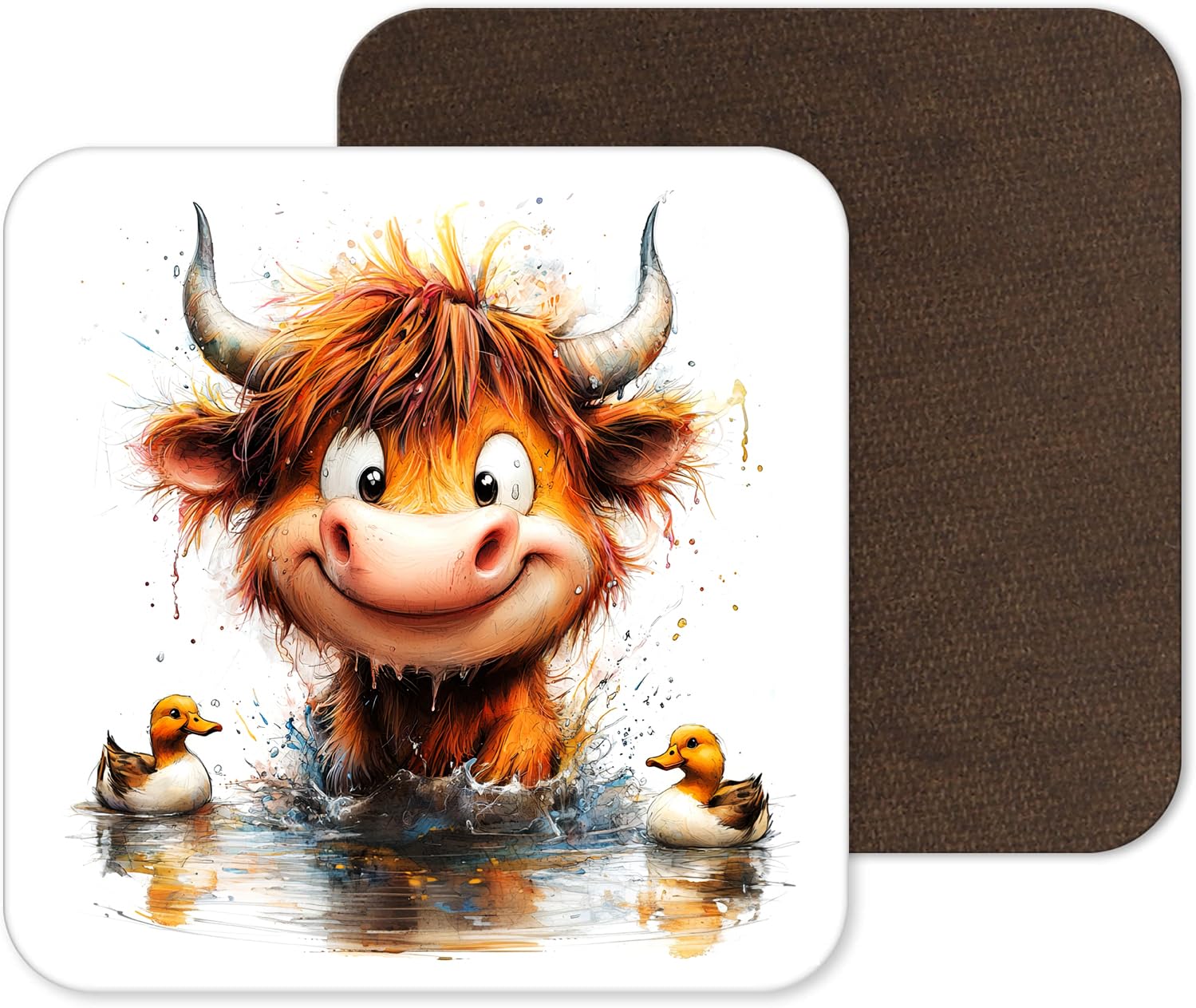 Top Banana Gifts Design 18 Funny And Cute Highland Cow Coasters - 25 Designs - Funny Retro Square Wooden Coaster (Design 18)