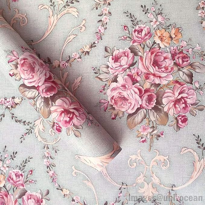 Univocean Realistic Pink Floral Peel and Stick Home Wallpaper, PVC Self Adhesive Wall Decor for Living Room, Hall, Restaurant (1000 x 45 cm, Multicolour)