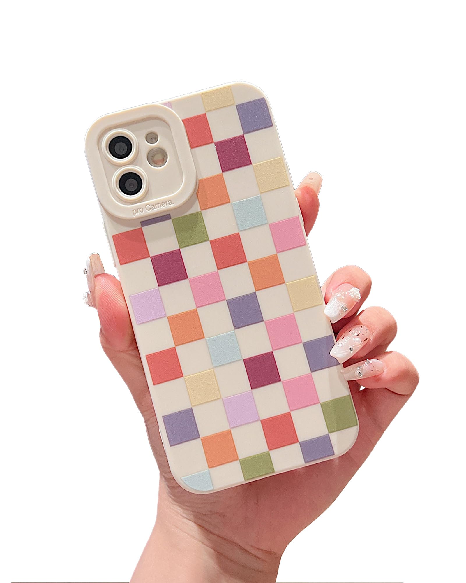 YUMUPIFE Compatible with iPhone 12 Case Cute Checkered Pattern Design for Girls Women, Soft Silicone Shockproof Protective Designed for iPhone 12