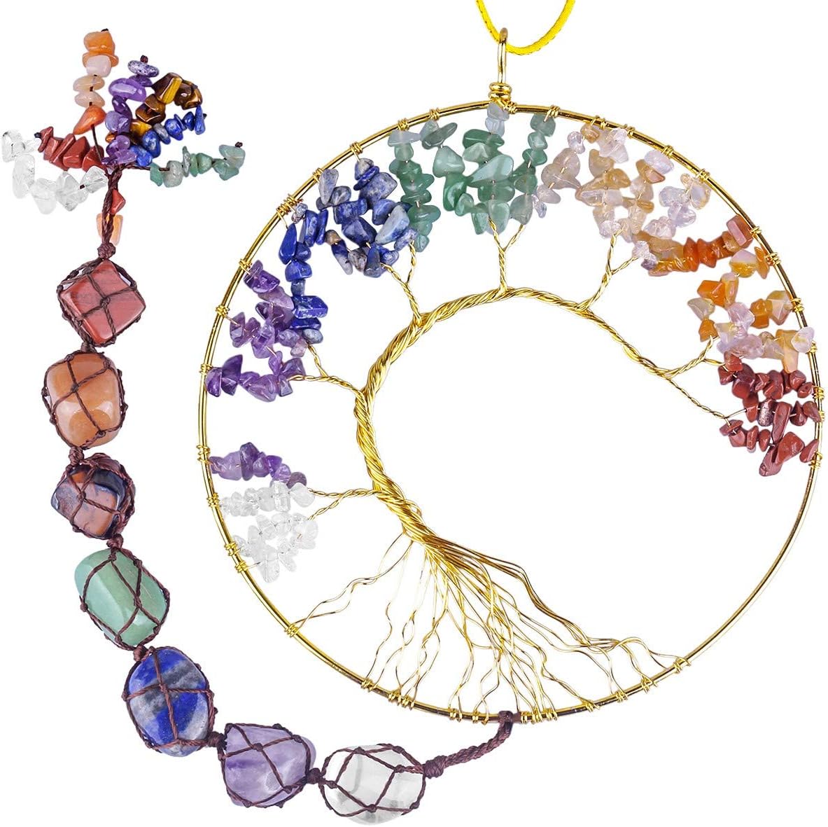 rockcloud 7 Chakras Stones Crystals Tree Wall Hanger Tumbled Gemstones Meditation Hanging Ornament Window Ornament Wedding Souvenir Home Decor