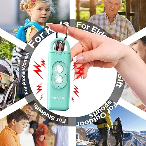 Miniatura 7 de Alarma personal para mujeres  con luz estroboscópica LED doble, sonido seguro 130dB sirena, llavero portátil de seguridad de autodefensa para niños