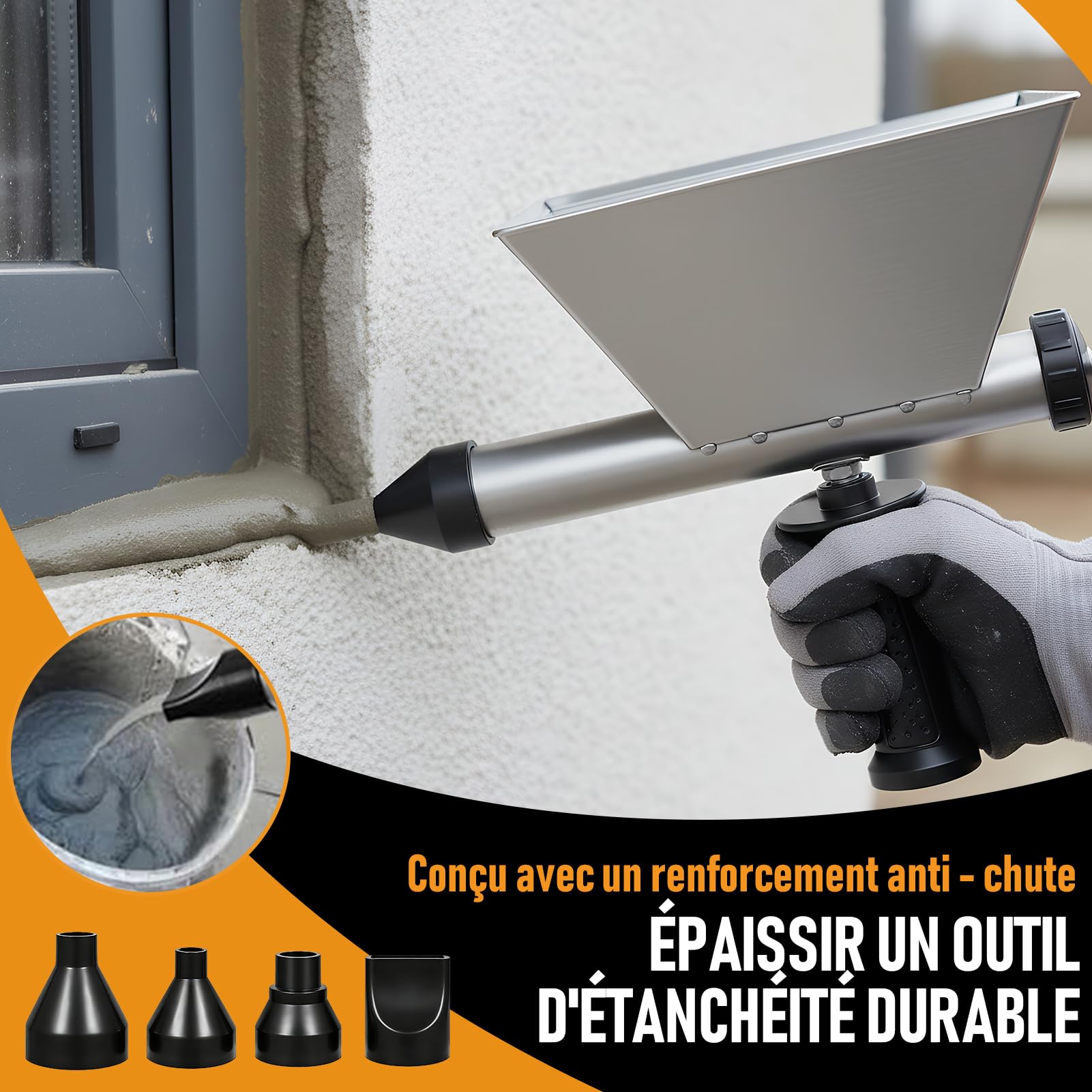 Pistolet à Mortier Électrique avec 8 Buses Amovibles+2 Poignées Antidérapantes, Pistolet Joint Électrique Portable, Pistolet à Joints Électrique pour Mortier Joints Murs en Pierre et Sols