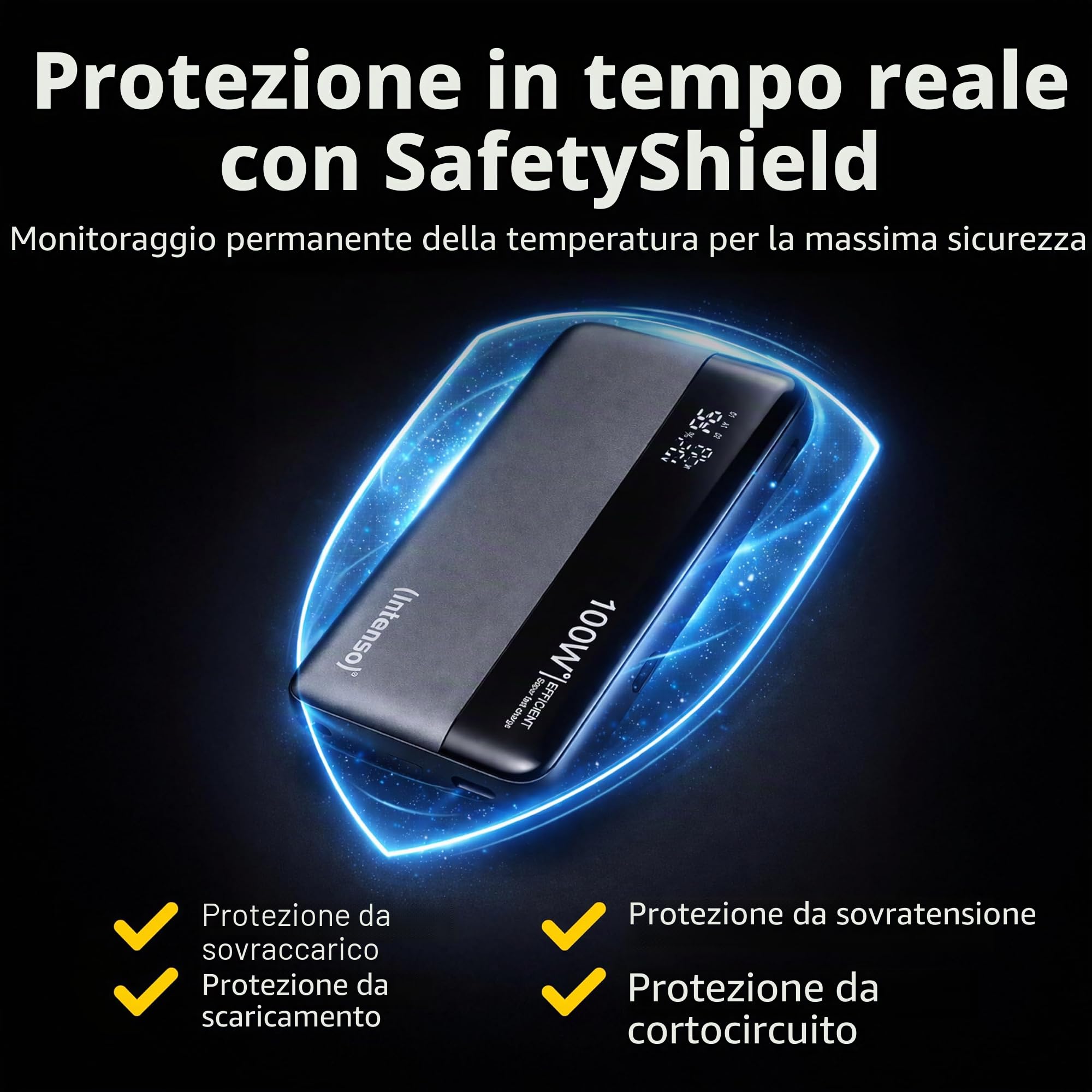 Intenso Powerbank HE25000, batteria esterna con Power Delivery (140 W) e cavo di ricarica USB-C a USB-C, 25000 mAh, colore: Grigio/Nero