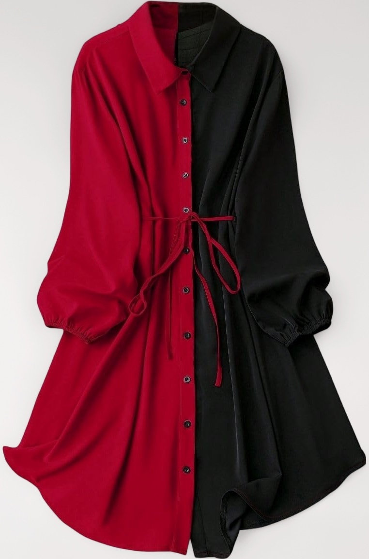 Leriya Fashion Women's Colorblock Shirt Dress | Long Sleeve Belted Tunic | Stylish Casual Wear