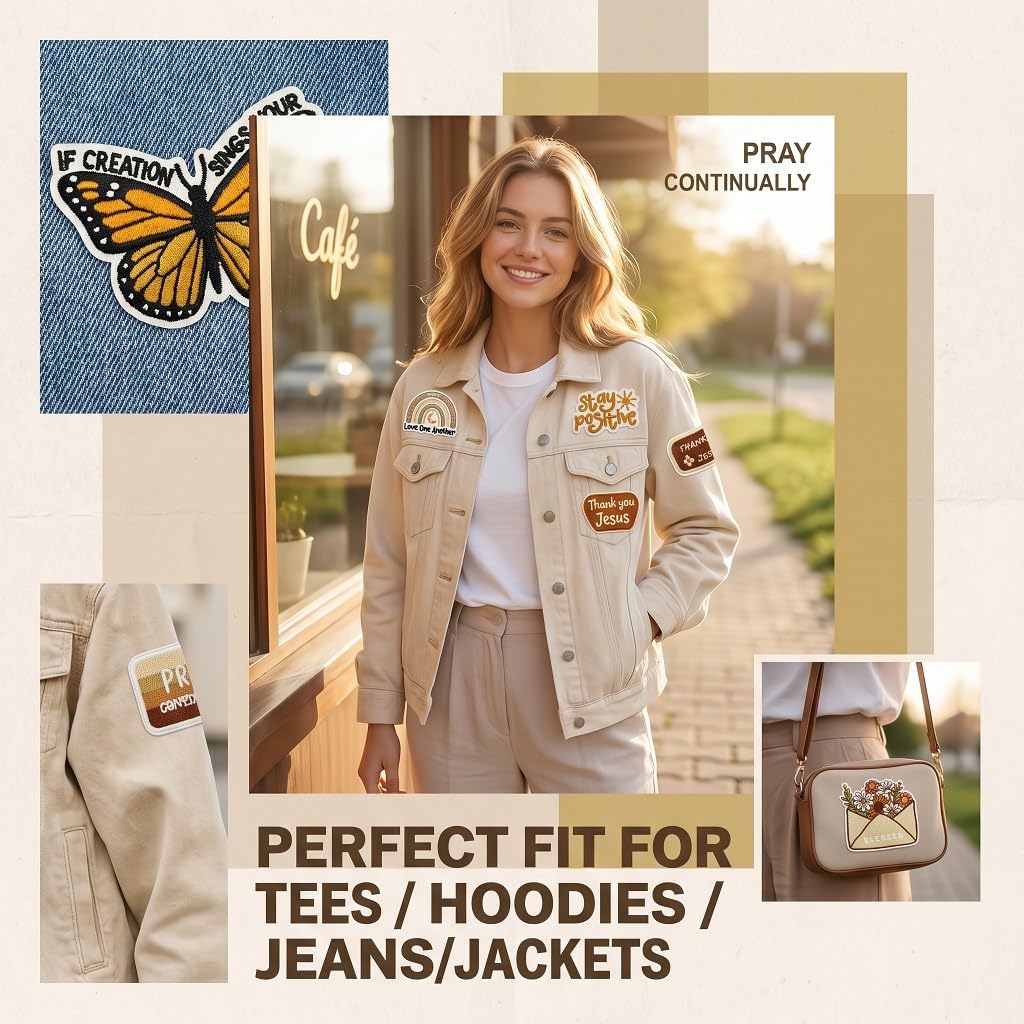 20 Pcs Christian Iron On Embroidered Patches for Backpack, Vintage Jesus Cross Bible Verse Retro Brown Boho Fall Sew Glue on Patches for Christians Women Clothes Jackets Jeans Repair