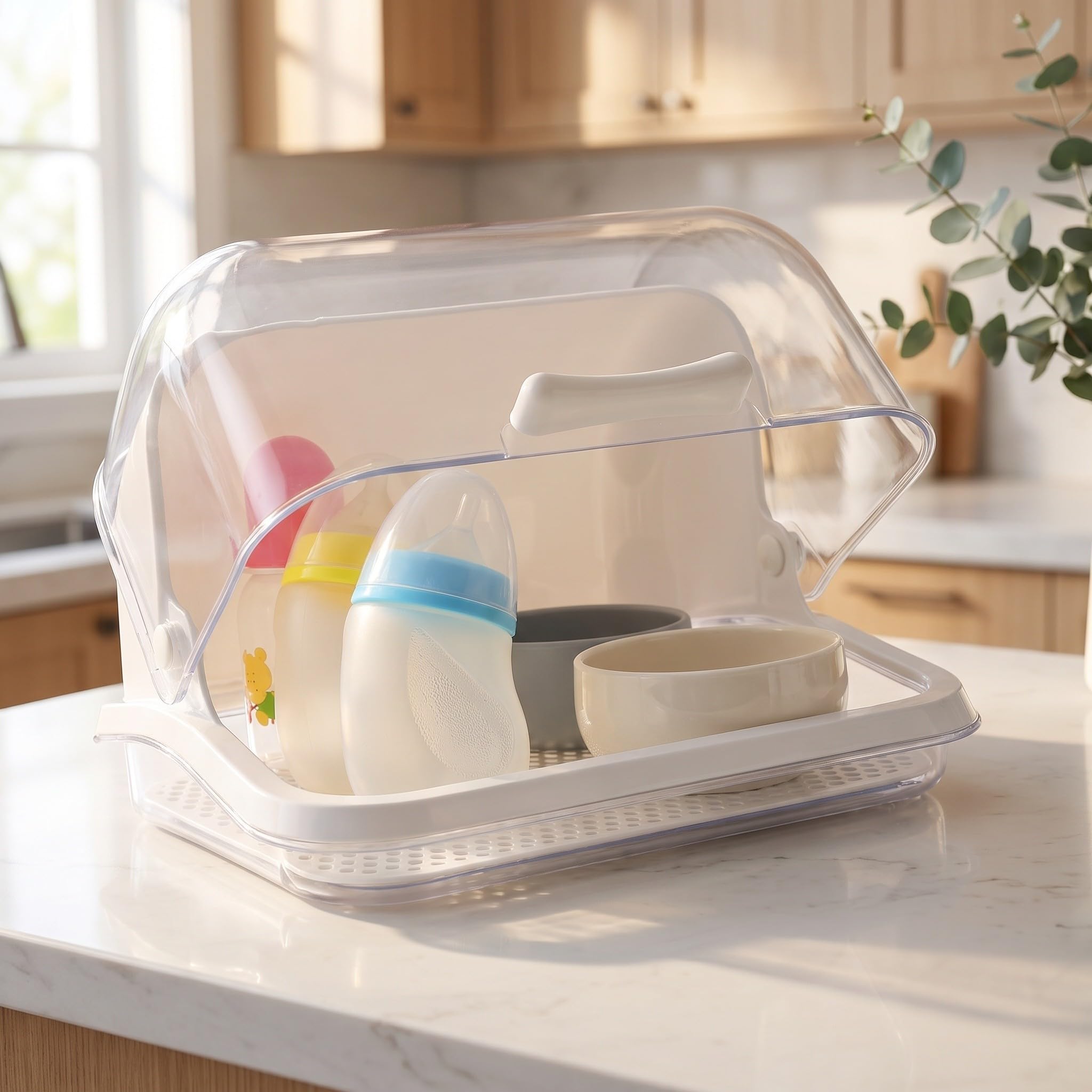 Toyvian Scatola per Stoccaggio Biberon, Scolabottiglie Tappetino, Bianco