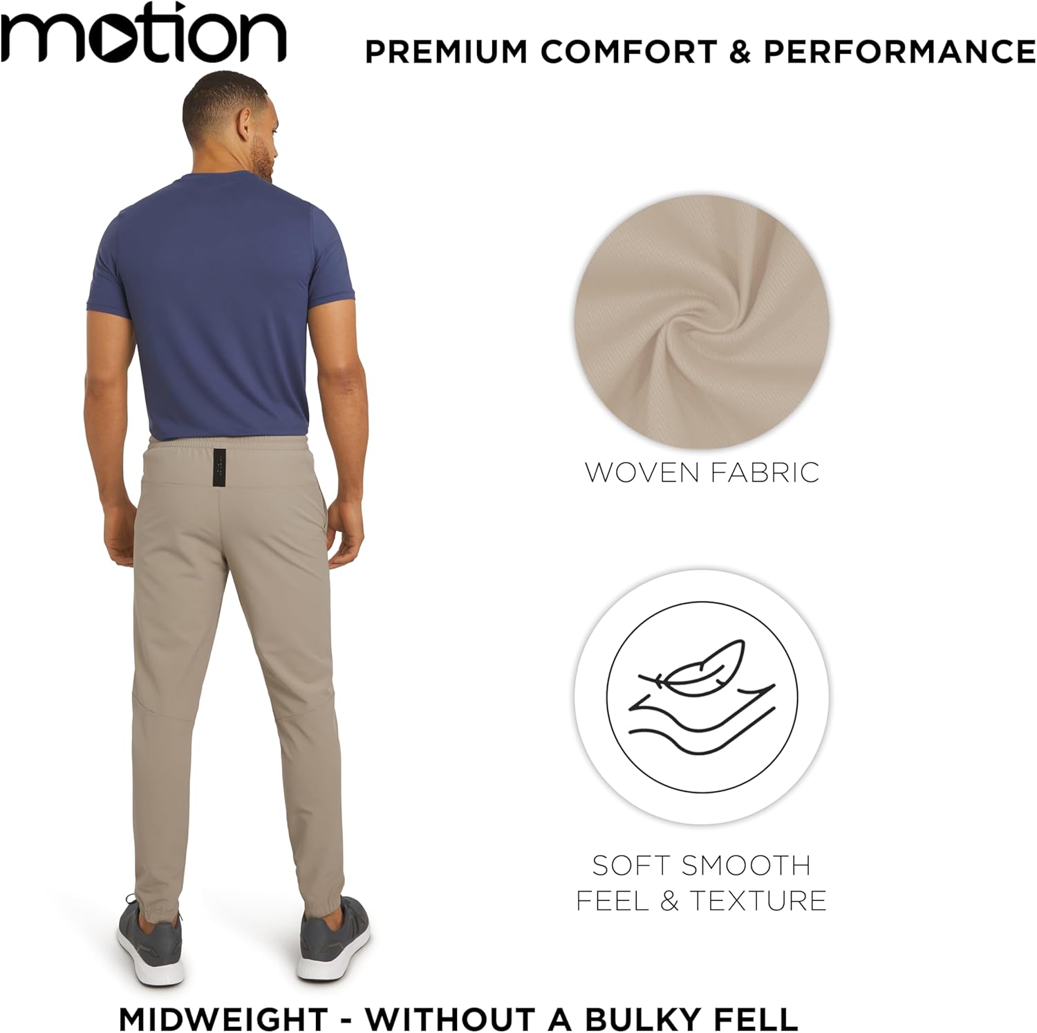 Motion Men's Regular Fit Active Performance Midweight Woven Jogger Pants (S-XL) - Image 3