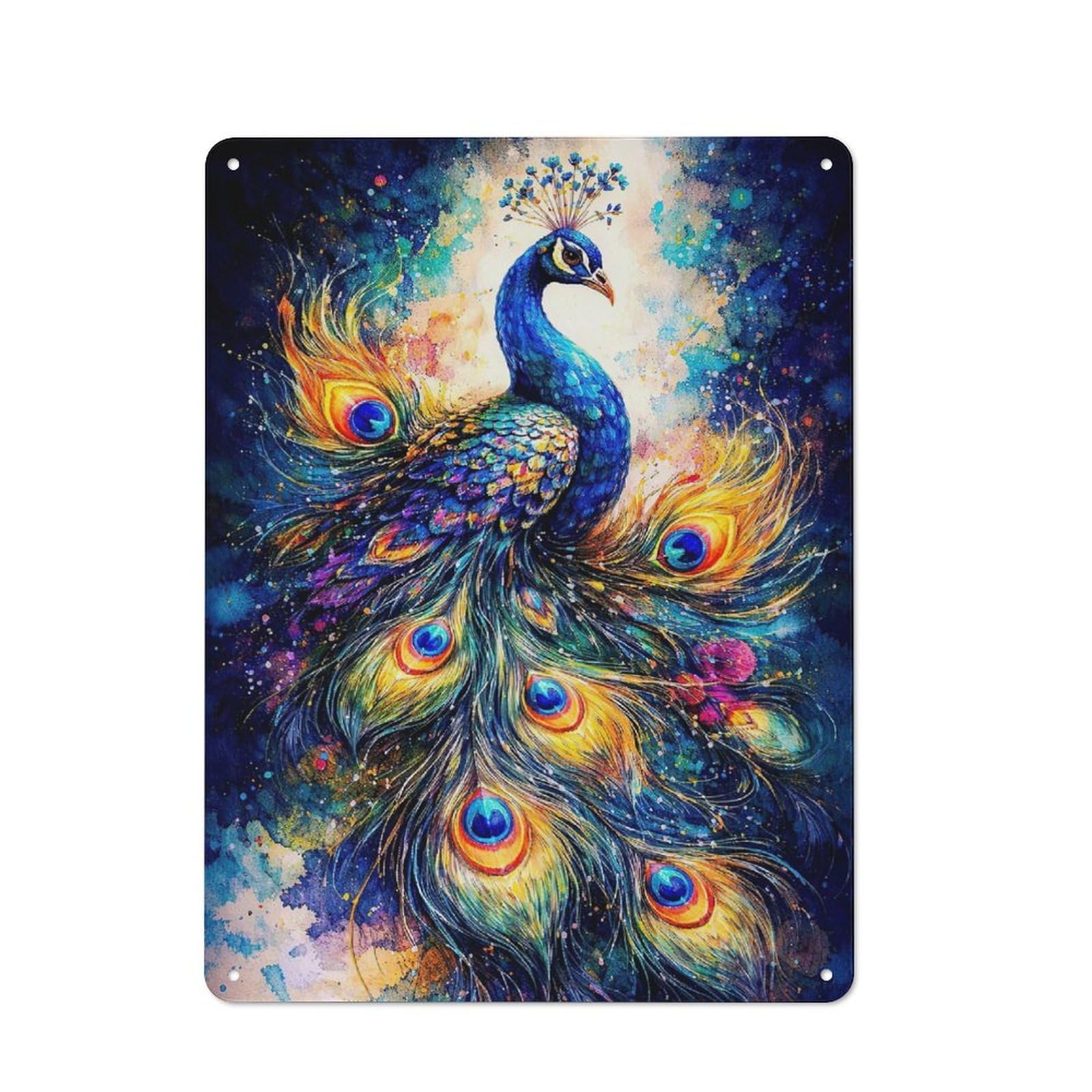Junmoney Style-12 Barn Style Farmhouse Metal Sign 40X30cm Featuring Vibrant Watercolor Peacock, Cottage Wall Art For Kitchen, Cottage, Porch Or Garden Room