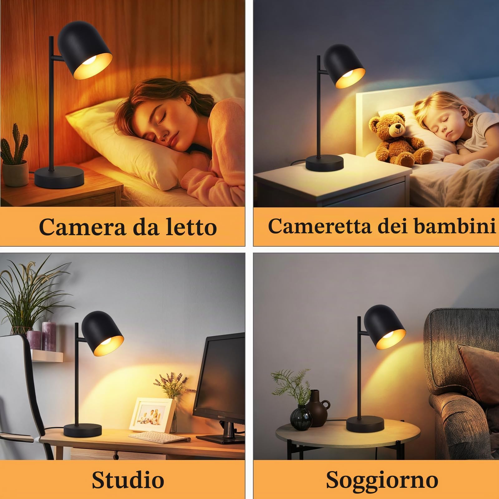 Lampada da tavolo lampada da comodino vintage retrò: lampada da tavolo da soggiorno industriale in metallo nero oro E14 lampada da comodino rustica con cavo lampada da letto - senza lampadina
