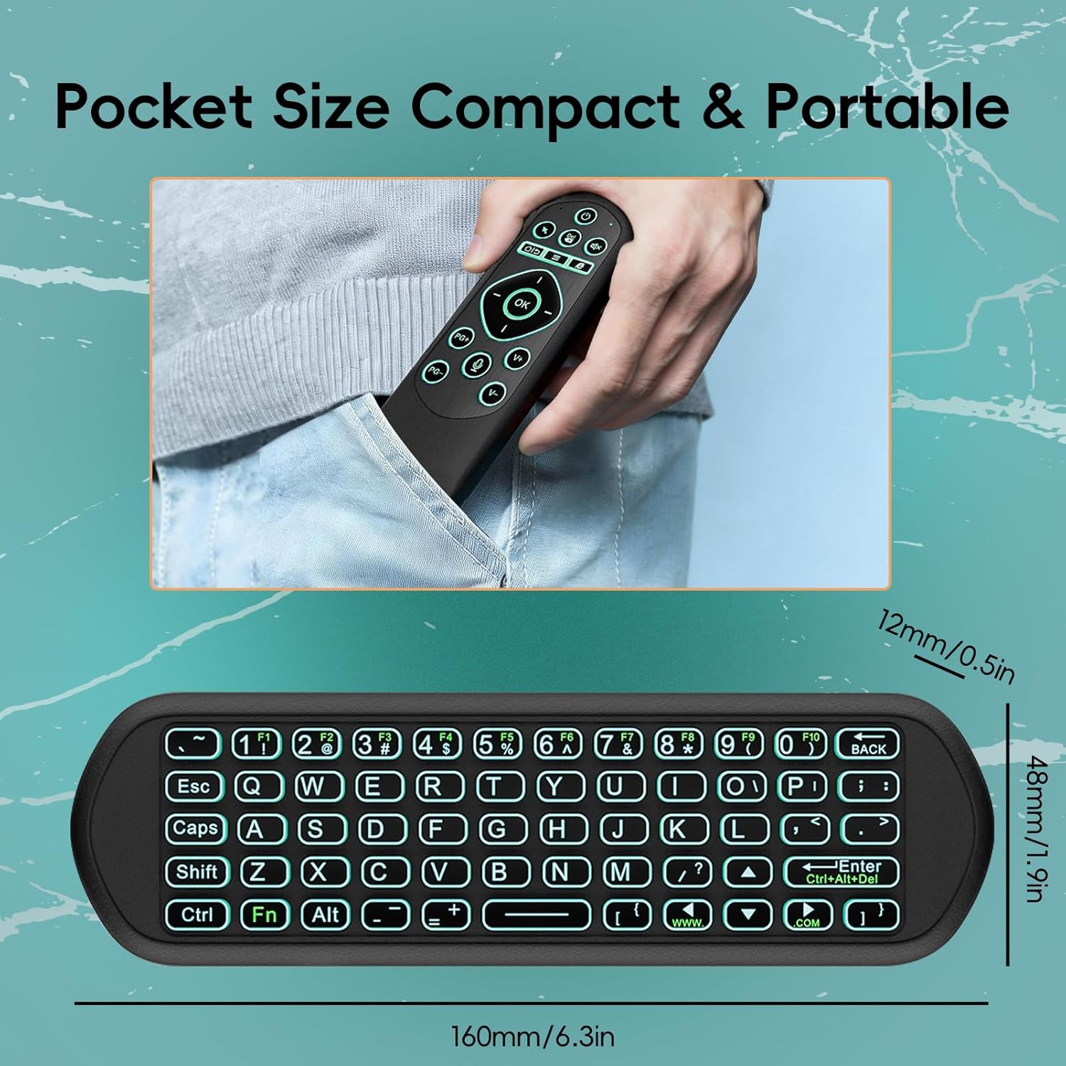 Backlit Remote Control with Keyboard for TV Box, 2.4G Air Mouse Remote for Android TV Box MXQ T95 X96, Wireless Universal Remote Keyboard Combo Rechargeable Type-C for Smart TV HTPC Projector (Black)