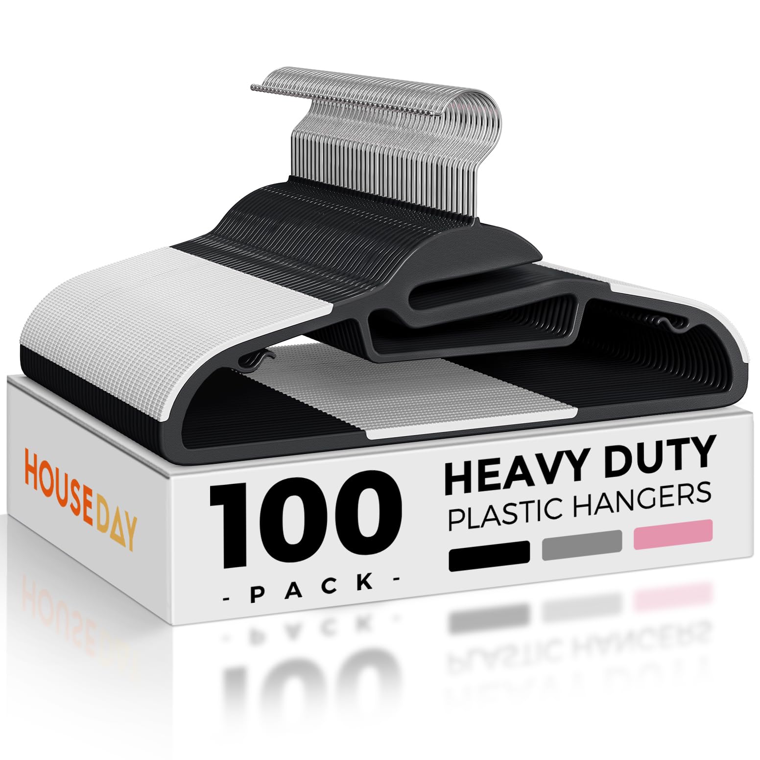 HOUSE DAY Slim Plastic Hangers with Non Slip Rubber Pads, 100 Pack, Black