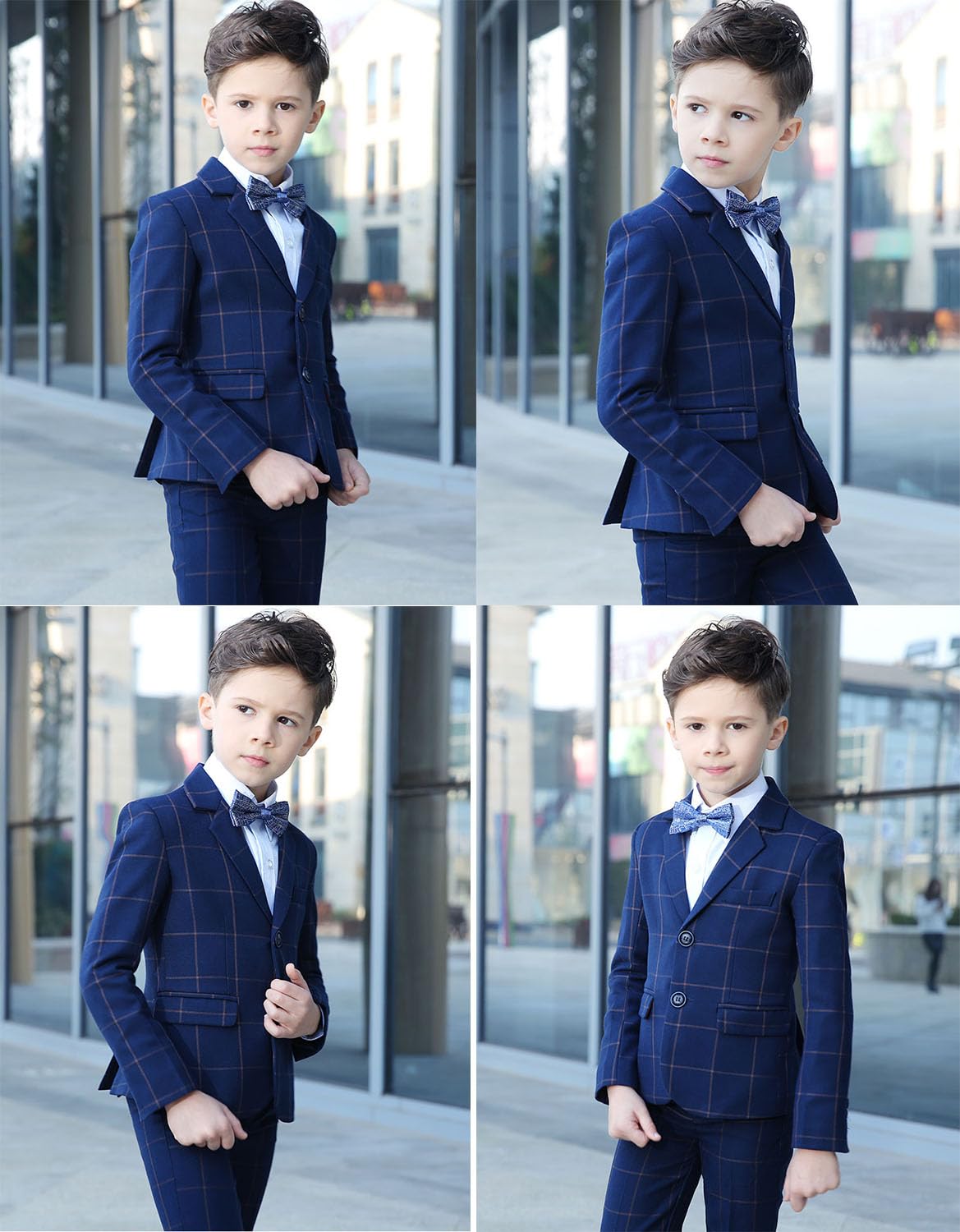 Kromoc Jungen Plaid Dreiteiliger Anzug Zwei Knöpfe Hochzeit Bankett Party Jacke Weste Hose