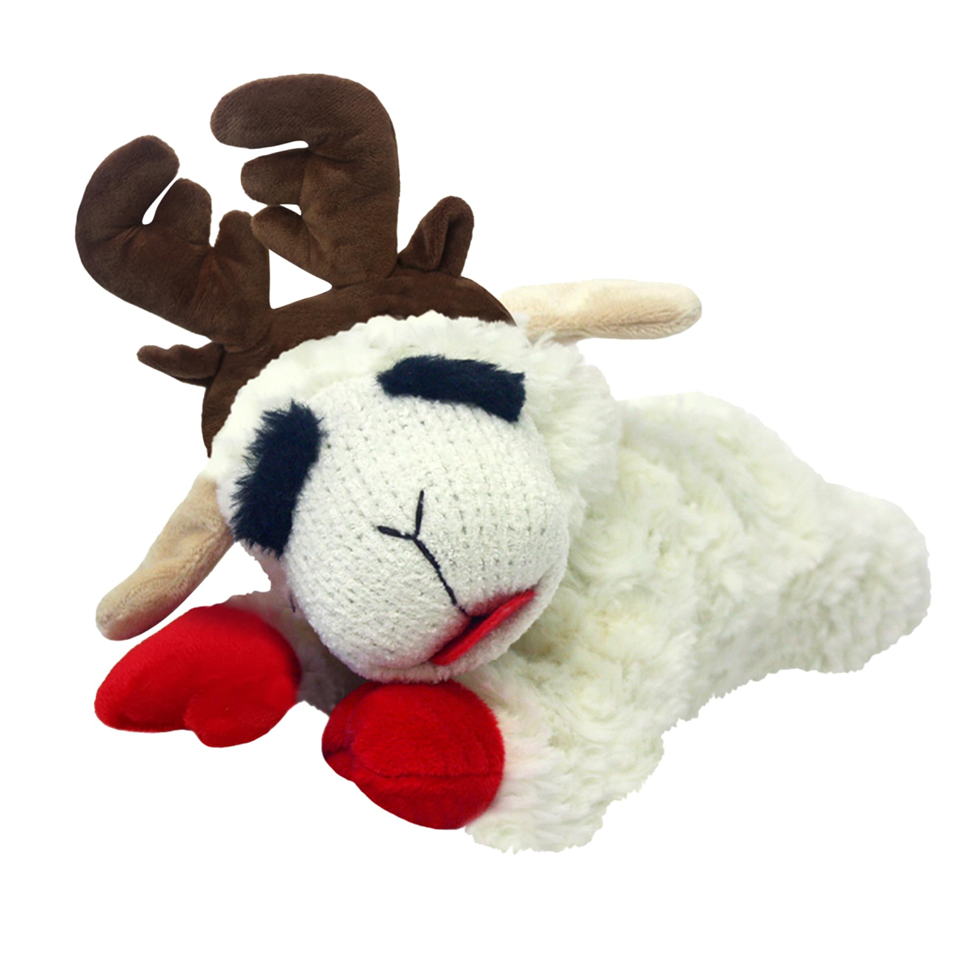 Lamb Chop Dog Plush Toy w/ Holiday Antlers - Squeaky Toy for All Dogs - Extra Soft Plush - Stuffed Animal for Cuddling & Playing (6”, Cream/Brown)