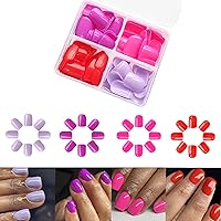 Vista 15 de Uñas postizas cuadradas cortas SWEKKE con pegamento de cobertura completa, color rosa degradado, uñas postizas con diseños de punta blanca, uñas S24