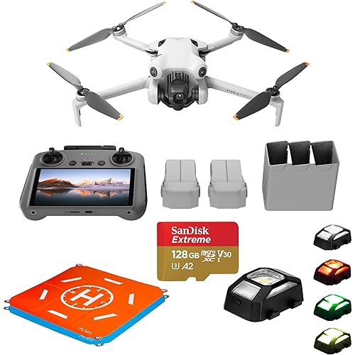 DJI Mini 4 Pro Drone Fly More Combo Plus with High Capacity Batteries, Bundle with 128GB Memory Card, LED Light, 20" Landing Pad Pro