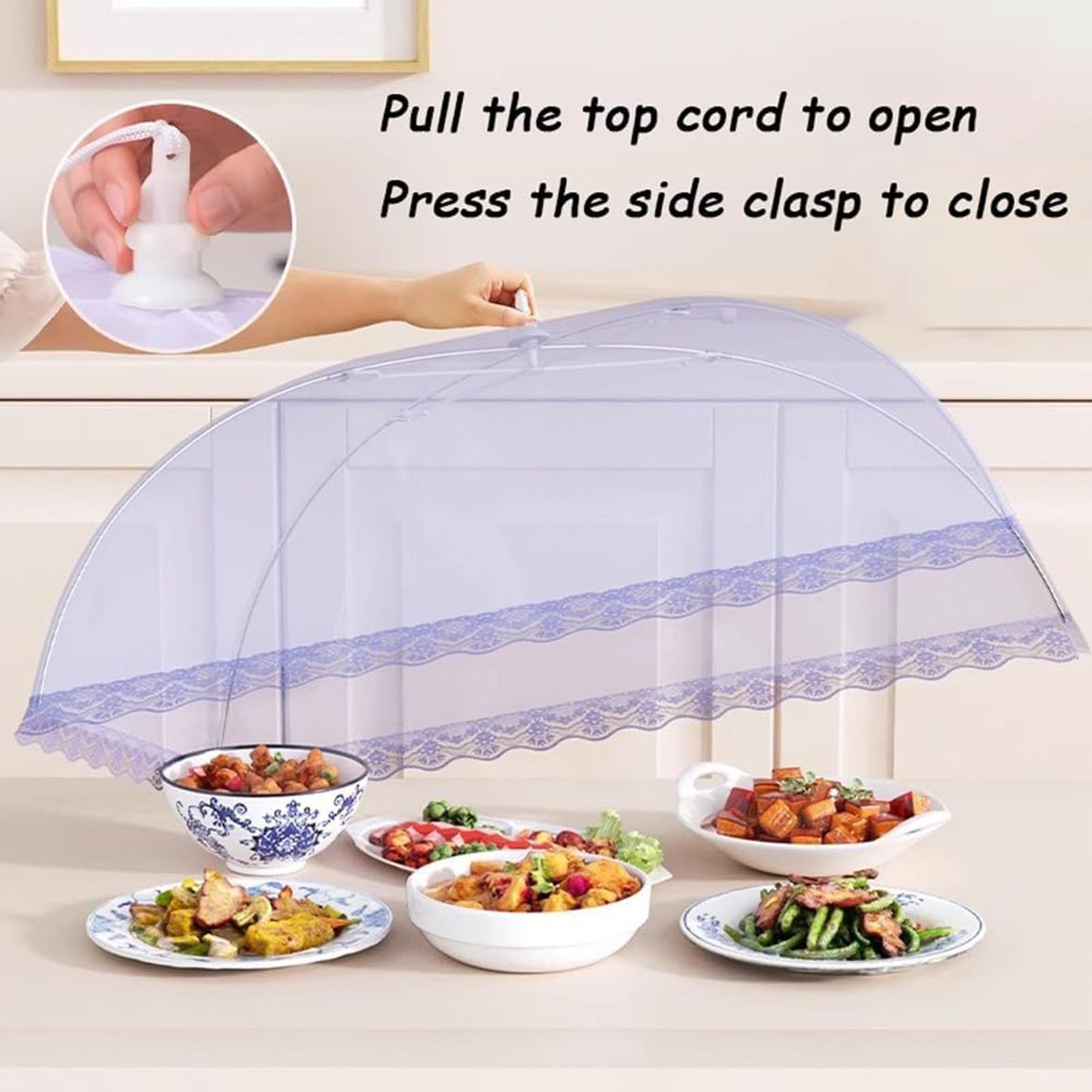 Grand couvercle alimentaire pliable en maille pour barbecue, buffet, camping, pique-nique – couvercle alimentaire durable et pratique, 60 x 40 cm, parfait pour les réunions en plein air