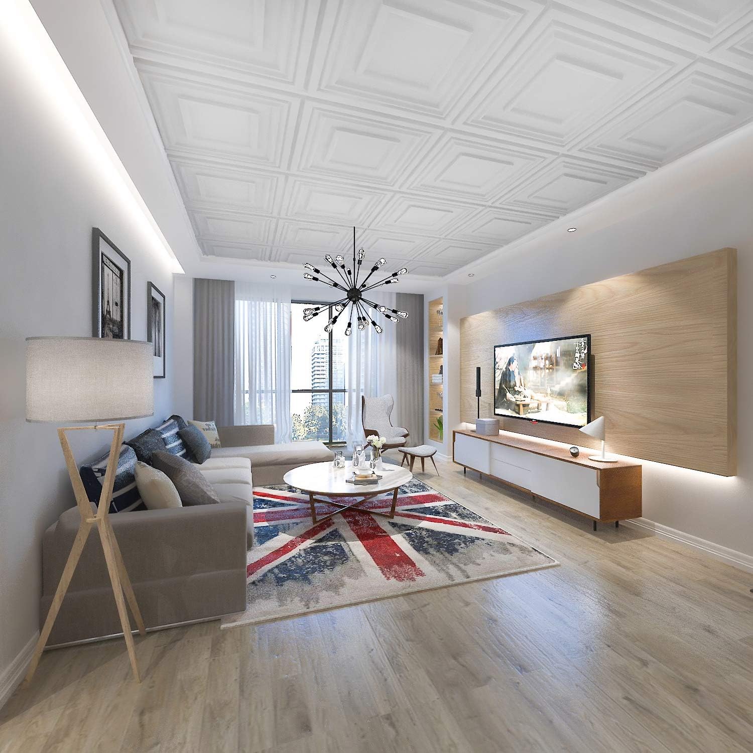 Paneles PVC para Pared y Techos, azulejos de pared texturizados, panel de pared 3d, 10 piezas, 50 x 50 cm, panel de techo de PVC blanco, impermeable, lavable y resistente al fuego(Color:C)