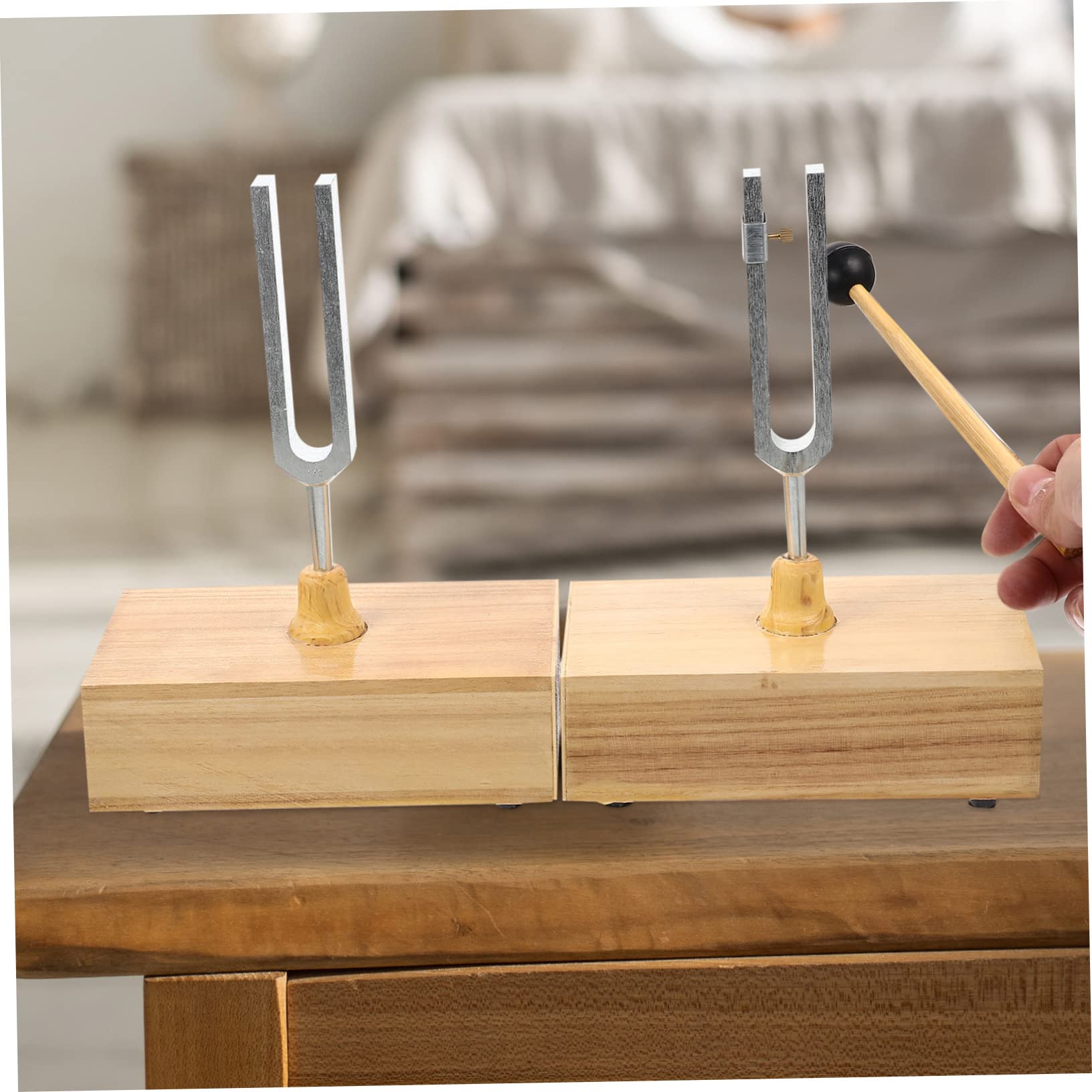 440hz Experiment Stimmgabelset für Physikalische Akustikversuche | 1 Satz mit Hammer und Holzsockel, Metall und Holzteile, für Unterrichtsversuche mit Klarer Schwingung