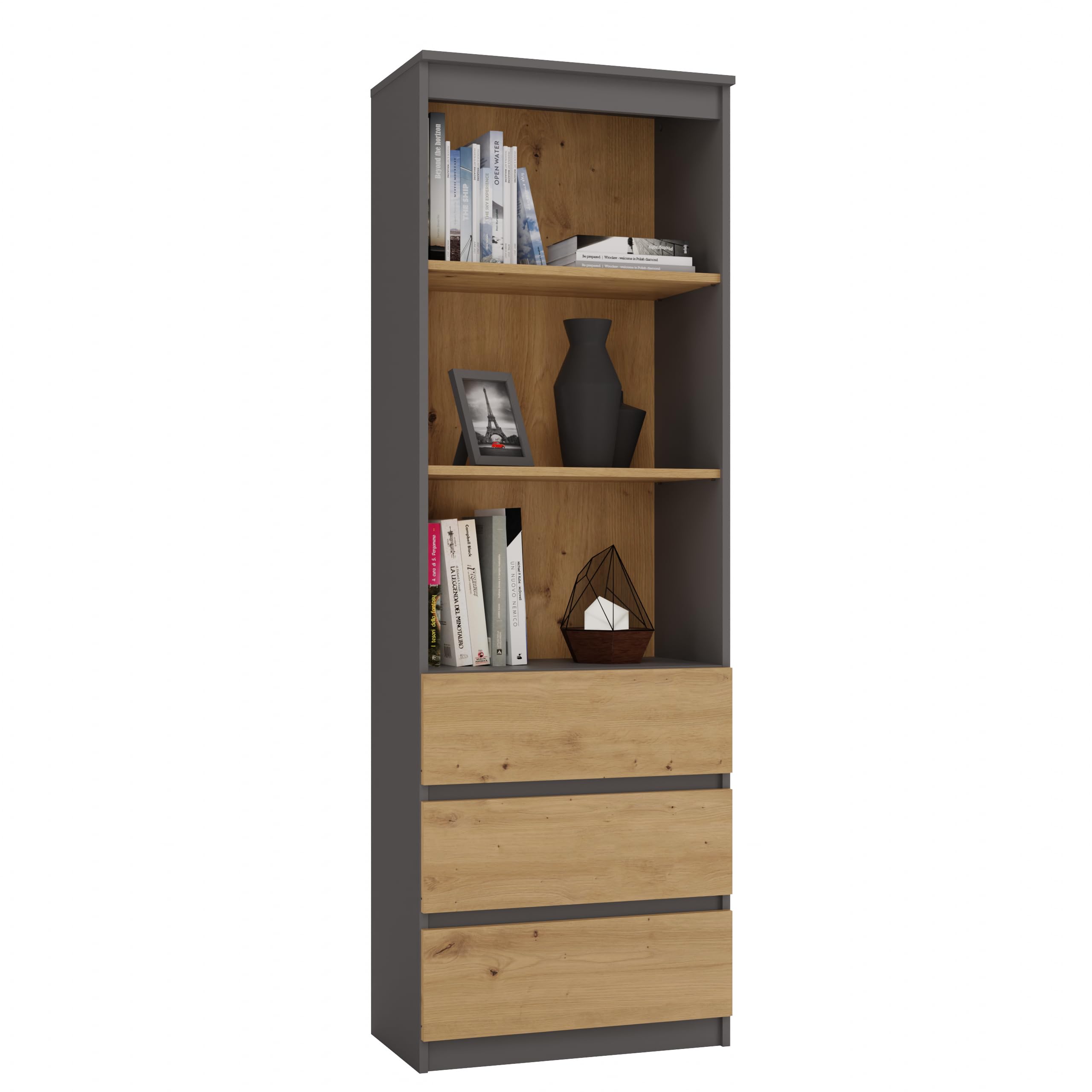 CDF Bücherregal RS-60 Olimp | Farbe: Anthrazit - Eiche Artisan| Für Wohnzimmer, Büro, Arbeitszimmer | Modern | Regal für Bücher und Spielzeug | Ideal für Kinderzimmer, Teenager, Jugendzimmer…