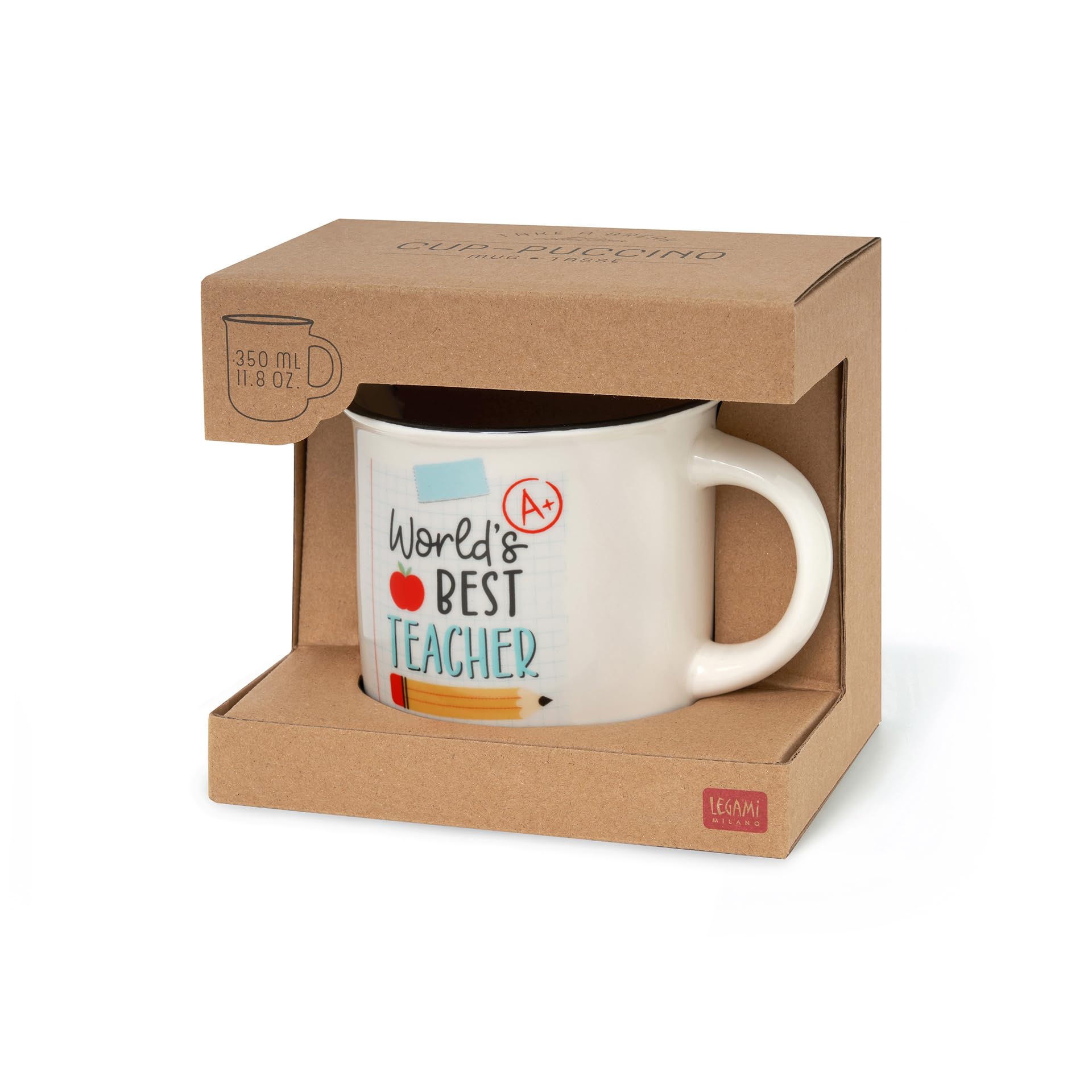Legami - Tazza Cuppuccino in Porcellana New Bone China, Tazza da Colazione, Mug Caffè Thé Lavabile in Lavastoviglie, Idea Regalo per Professore Maestra, Diametro 10 cm, Capacità 350 ml, Tema Teacher