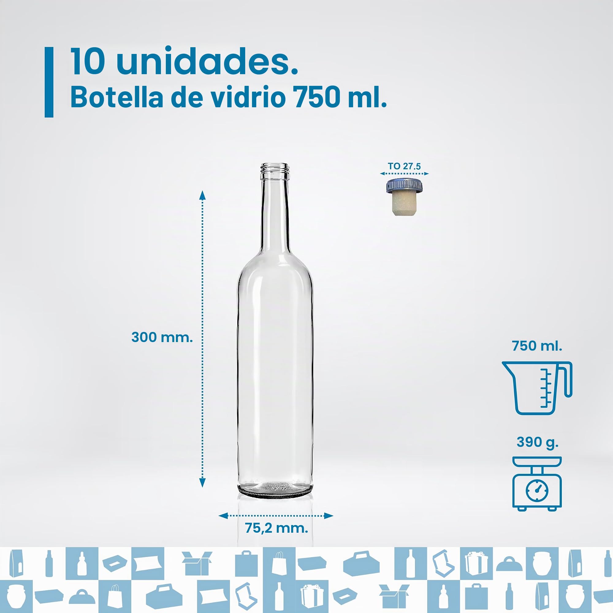 Espirito Rebelde - 10 botellas de vino de cristal de 750 ml con tapón encapsulado plateado, ideales para alcohol y otras bebidas, recuerdos y cócteles