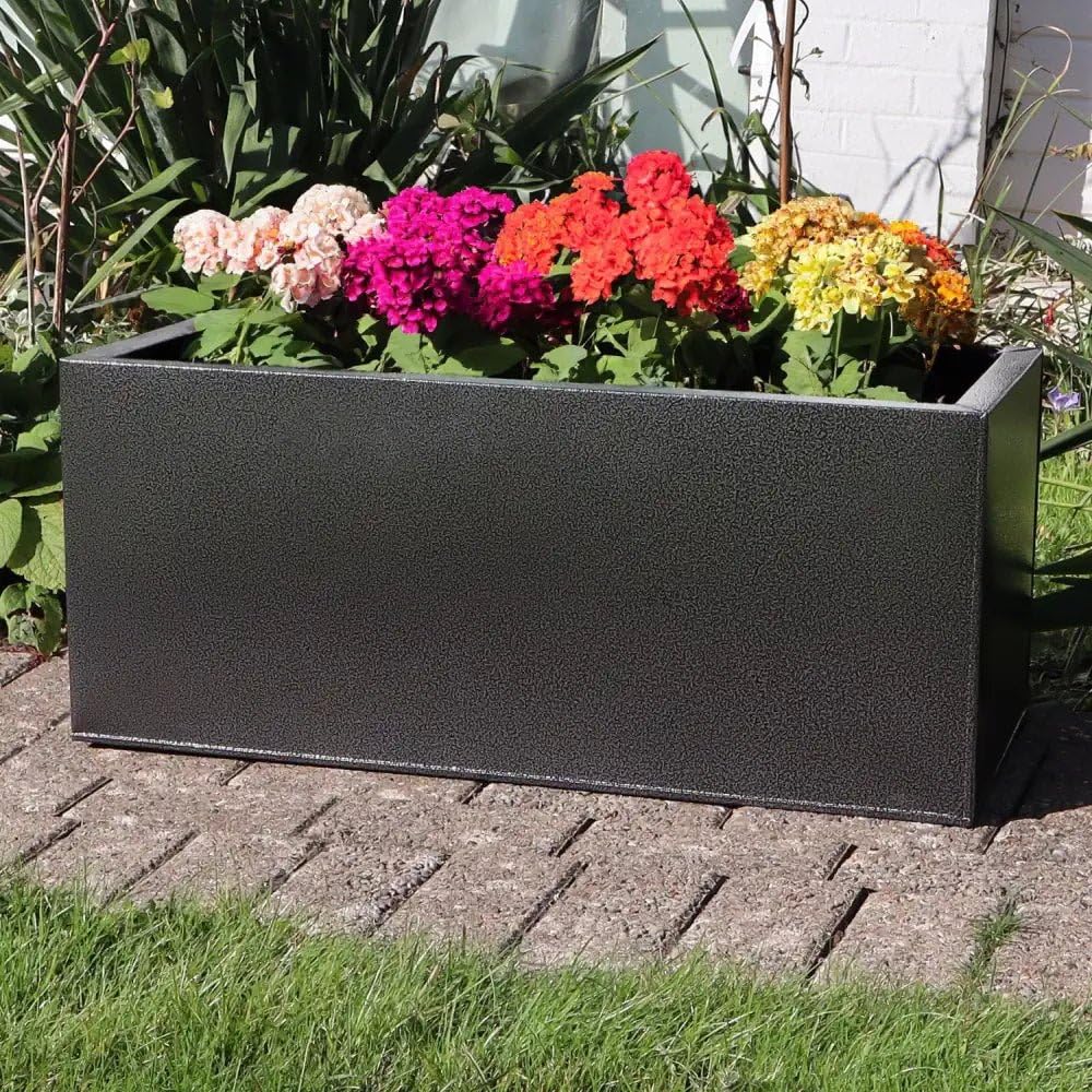 Tulipy Silver & Black 1.2M/1M/75Cm/70Cm Zinc Galvanised Trough Planter | No Assembly Needed | Lightweight (, L75cm X W32cm X H32cm)
