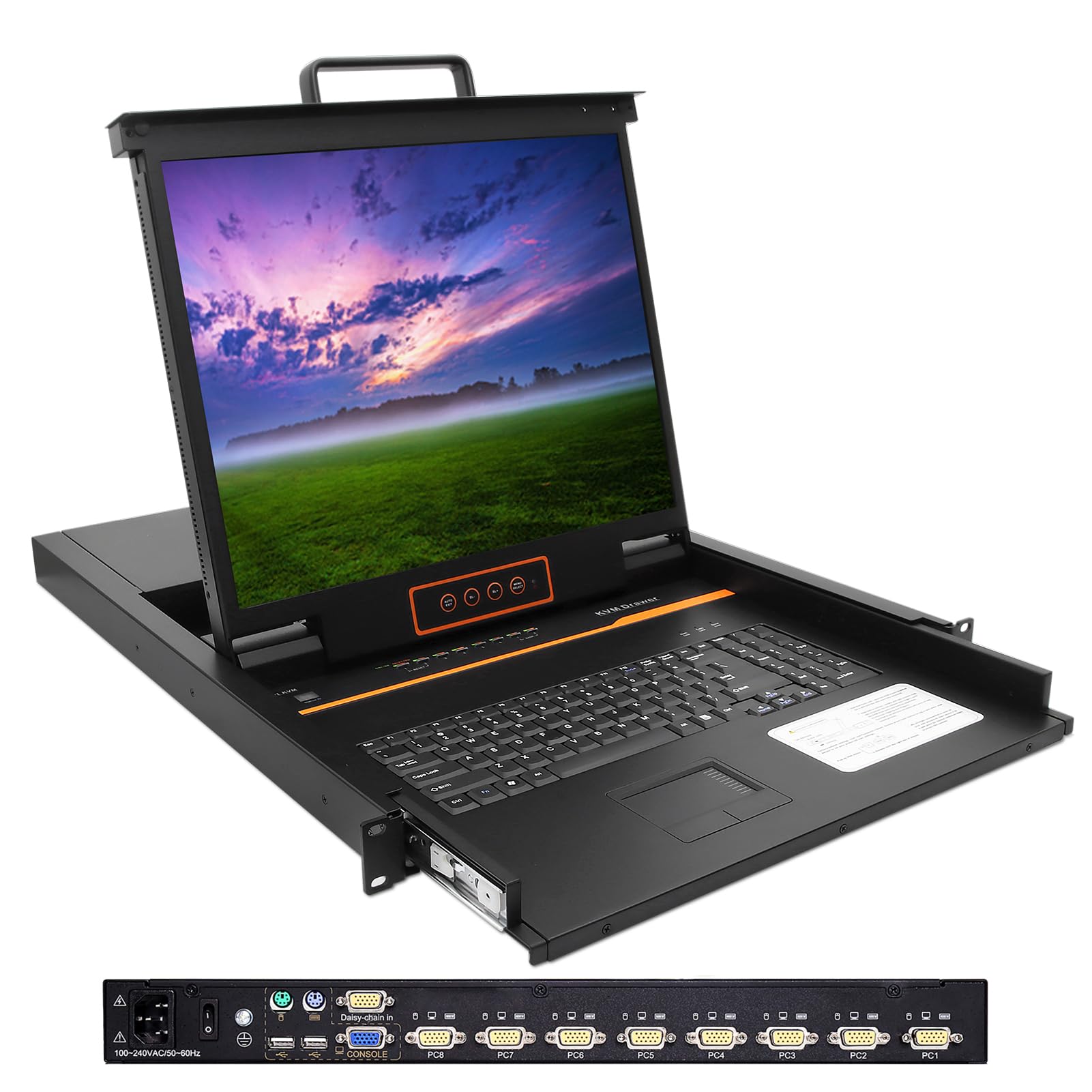 8 Port Rack Mount KVM Console w/19 Rackmount Monitor, 1U VGA