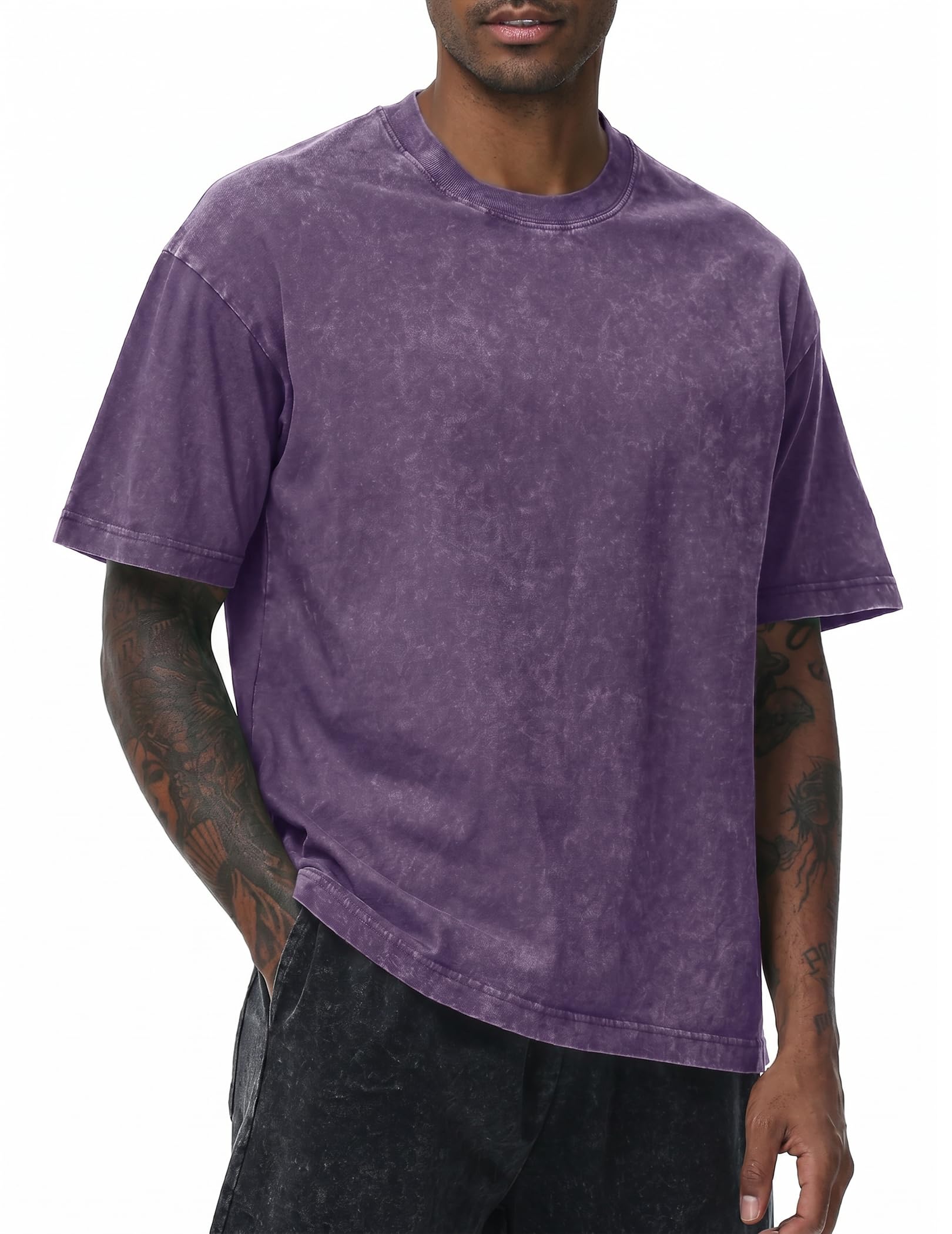 Oversized Tshirt Herren Baumwolle Vintage Cutted Shirts S-5XL | Acid Wash Tshirt, 230g Heavyweigh, 100% Baumwolle, Kurzarm, Rundhals, Vintage Washed