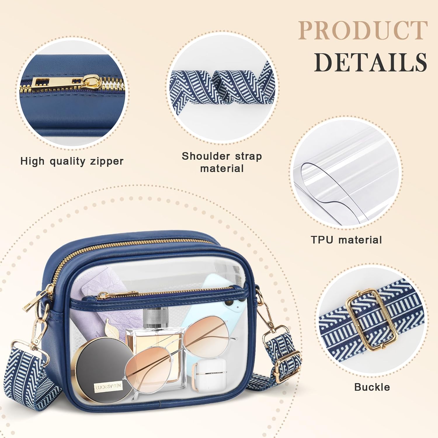 KETIEE Clear Crossbody Bag, Stadium Approved Clear Purse Bag for Concerts Sports Events Festivals - Image 5