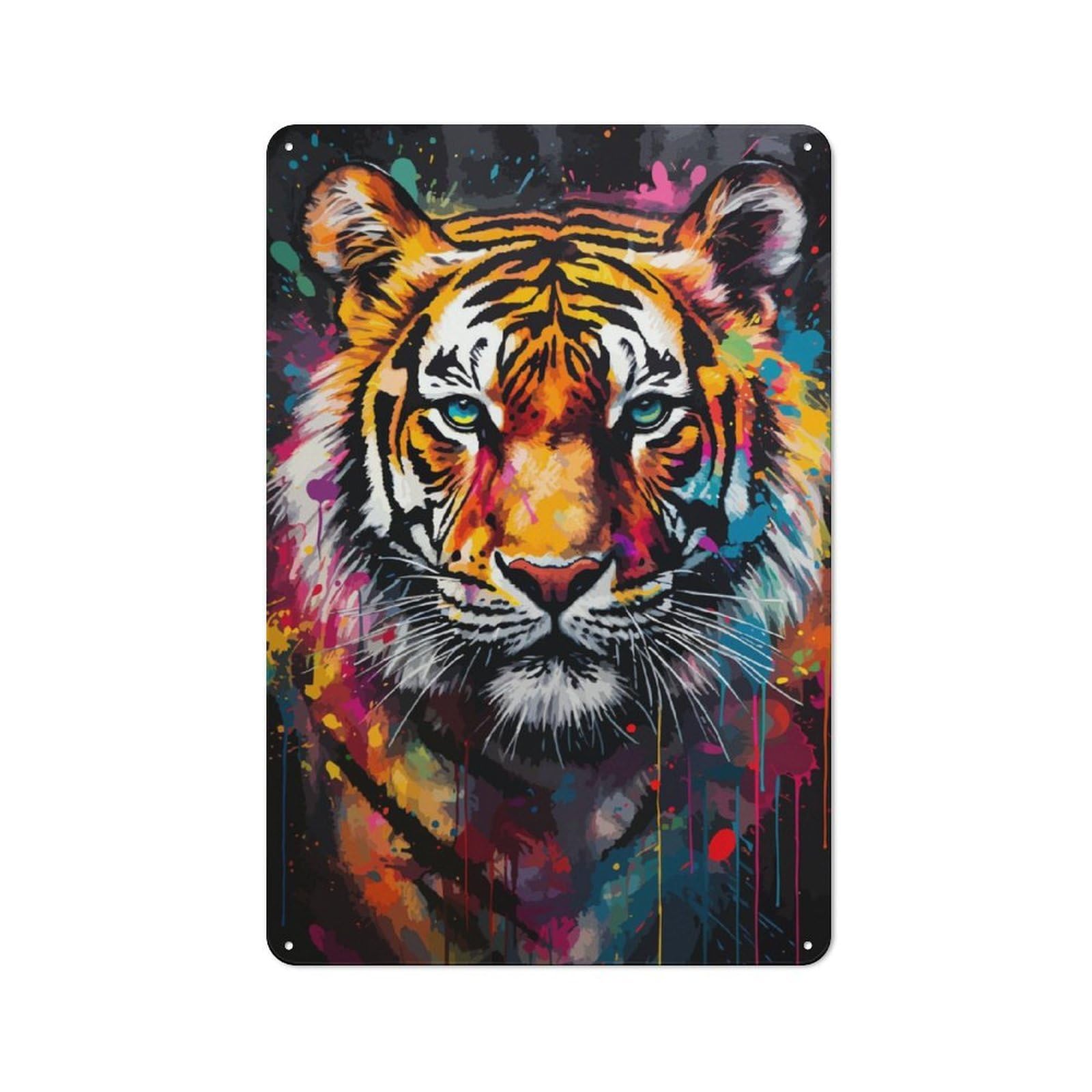 Junmoney Tiger Painting Rustic Metal Sign 30X20cm For Living Room Or Hallway, For Winter Room Styling In Living Room And Hallway