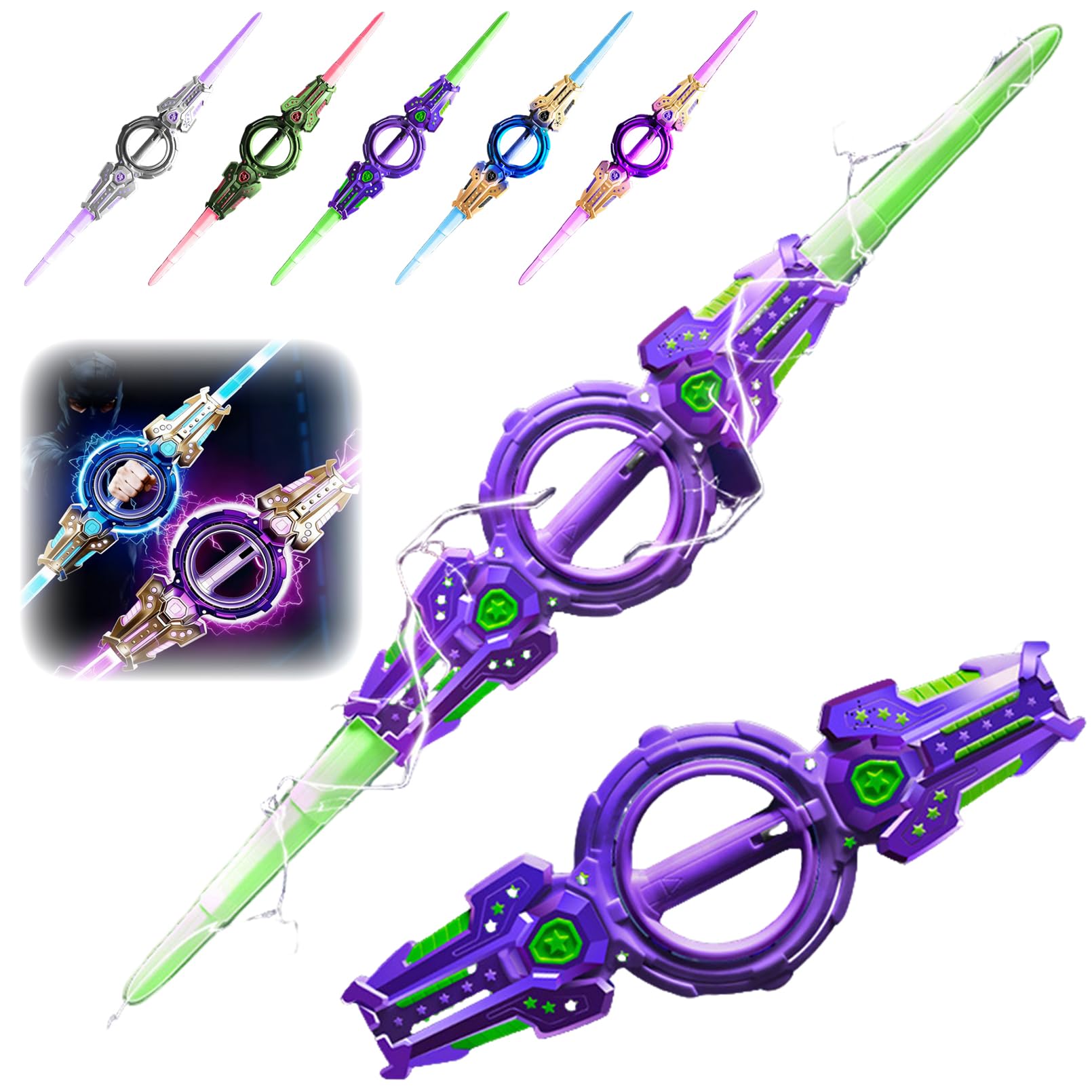Bpoeee LED Light Up Sword, 7 Colour Changing LED Lights, Expandable Design with Motion-Sensitive Sound Effects, Auto-Eject Sheath, Realistic Handle, Ideal for Cosplay & Party Fun (Purple)