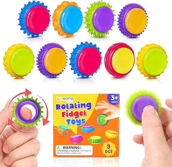 Fidget Toys Sensory Rings for Kids: 9 Pack Quiet Finger Spinner - Sensory Texture Stress Toys for Classroom School - Gifts for Students Kids Autism Calming