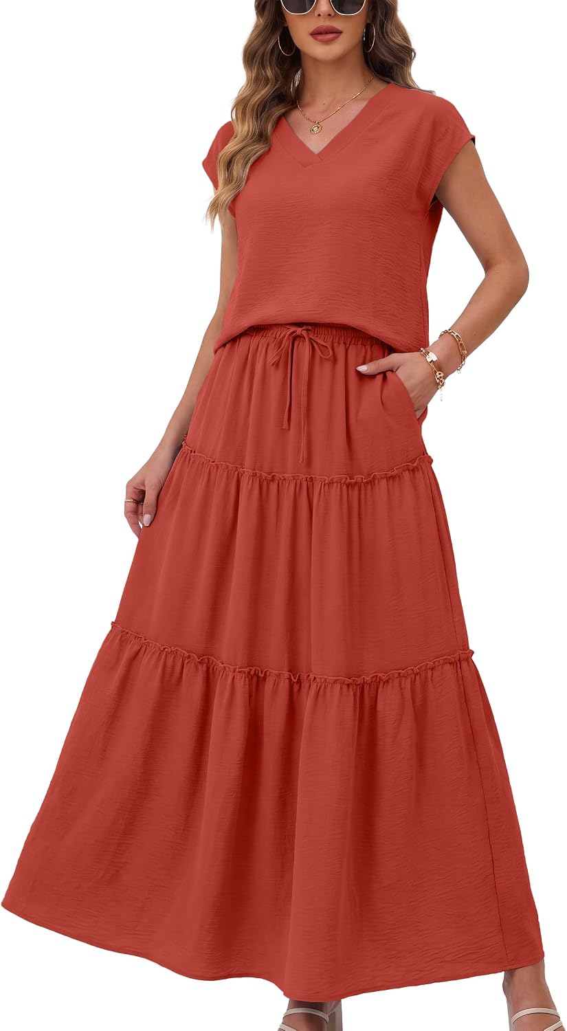 Lepunuo 2 Piece Skirt Sets for Women Flowy Maxi Skirts Matching Sets