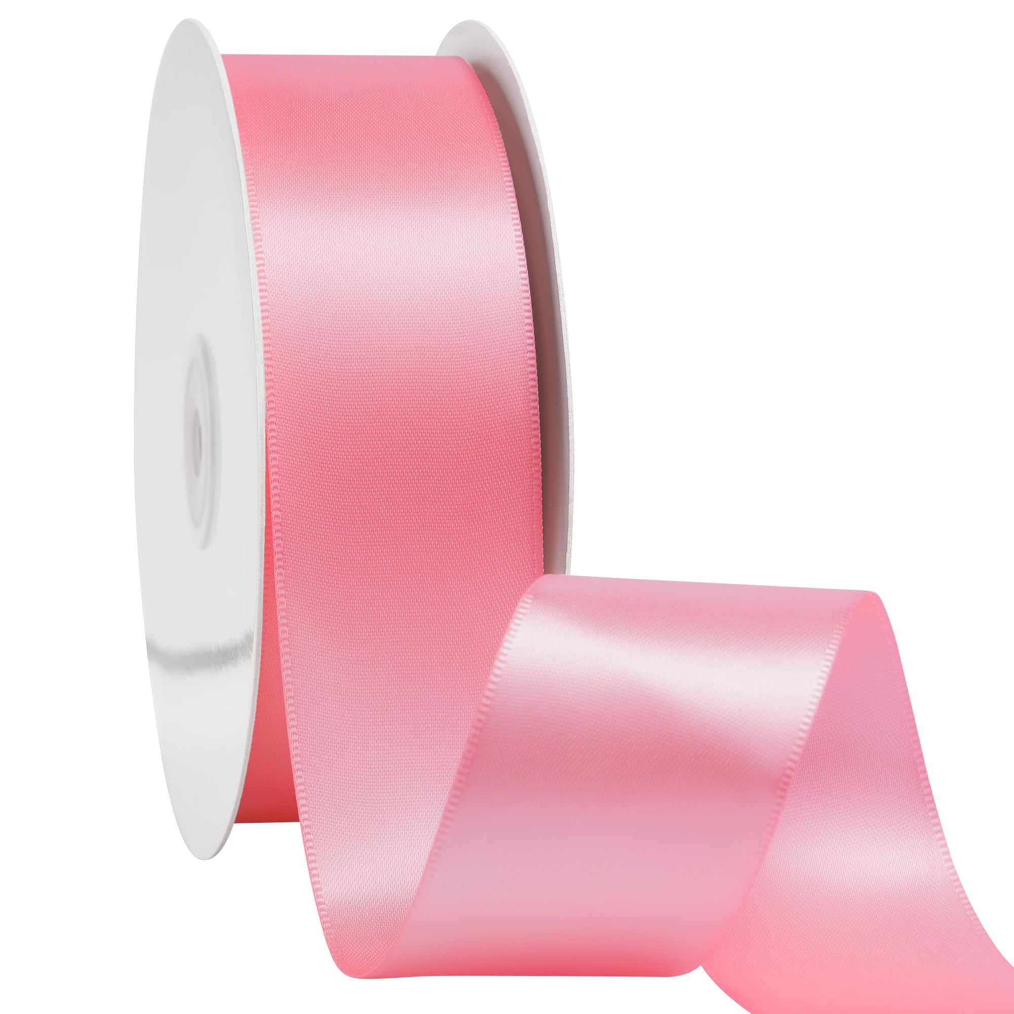 LIUYAXI Pink Stain Ribbon, 2" X Continuous 50 Yards, Double Faced Fabric Ribbon Use for Bows Bouquet,Christmas Gift Wrapping,Floral Arrangement