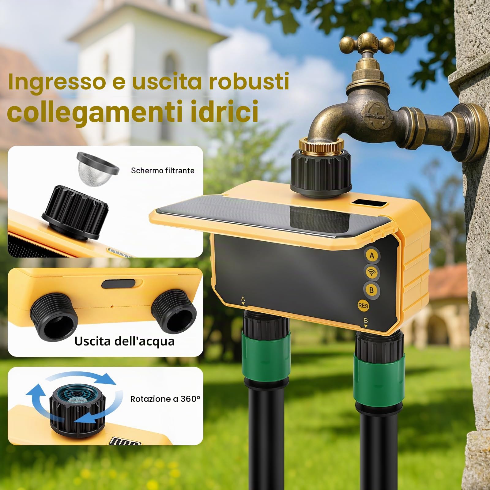 Nikou Centralina Irrigazione WiFi 2 Vie, Timer Irrigazione Automatico Computer di l'irrigazione a Energia Solare, Compatibile con APP, Vocale Alexa, Ritardo Pioggia, Temporizzatore per Giardino Prato
