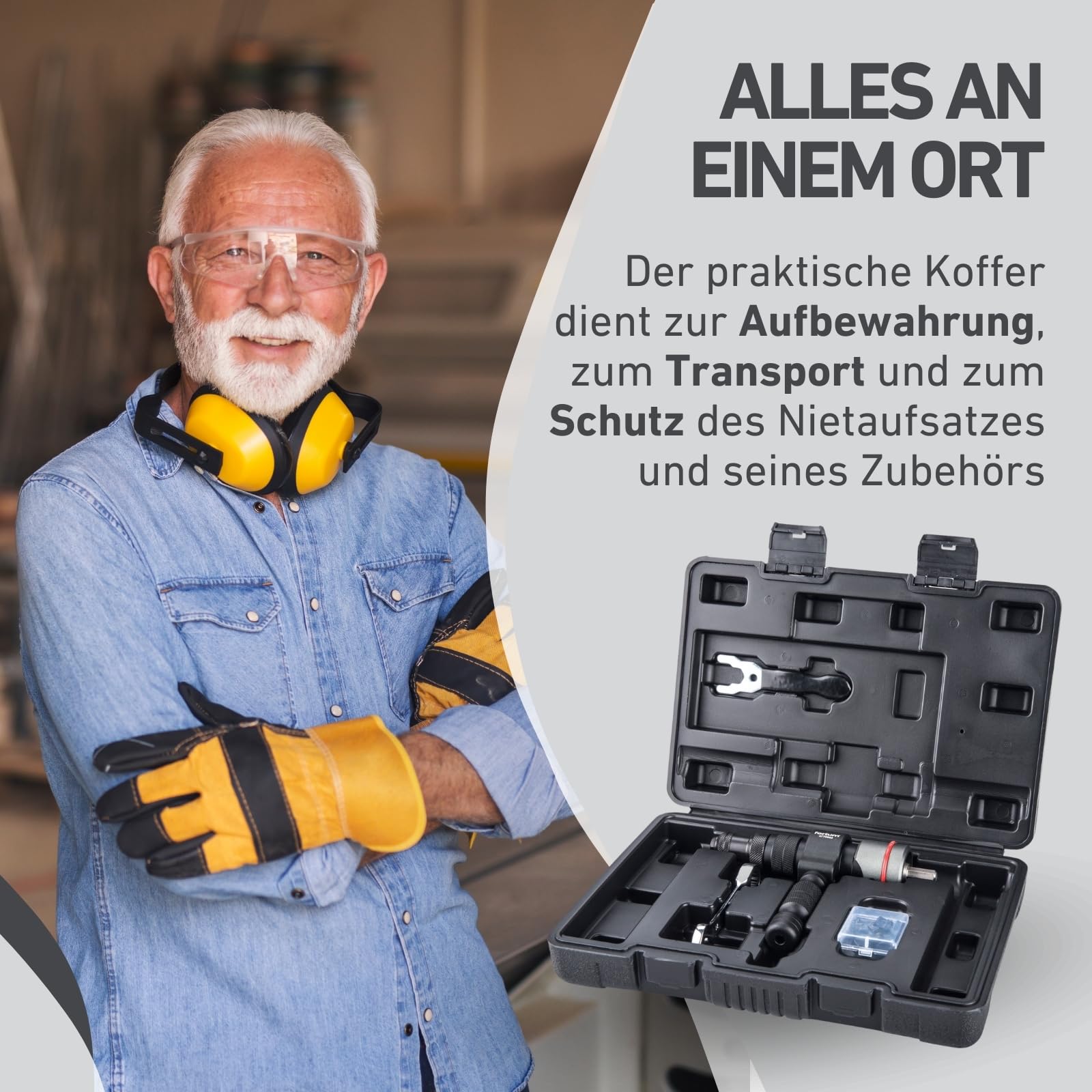 Nietaufsatz für Akkuschrauber & Bohrmaschine I Nietgerät für Blindnieten aus Alu, Kupfer, Stahl & Edelstahl I Blindnietvorsatz für 2,4-6,4 mm Nieten I Nietpistole Adapter